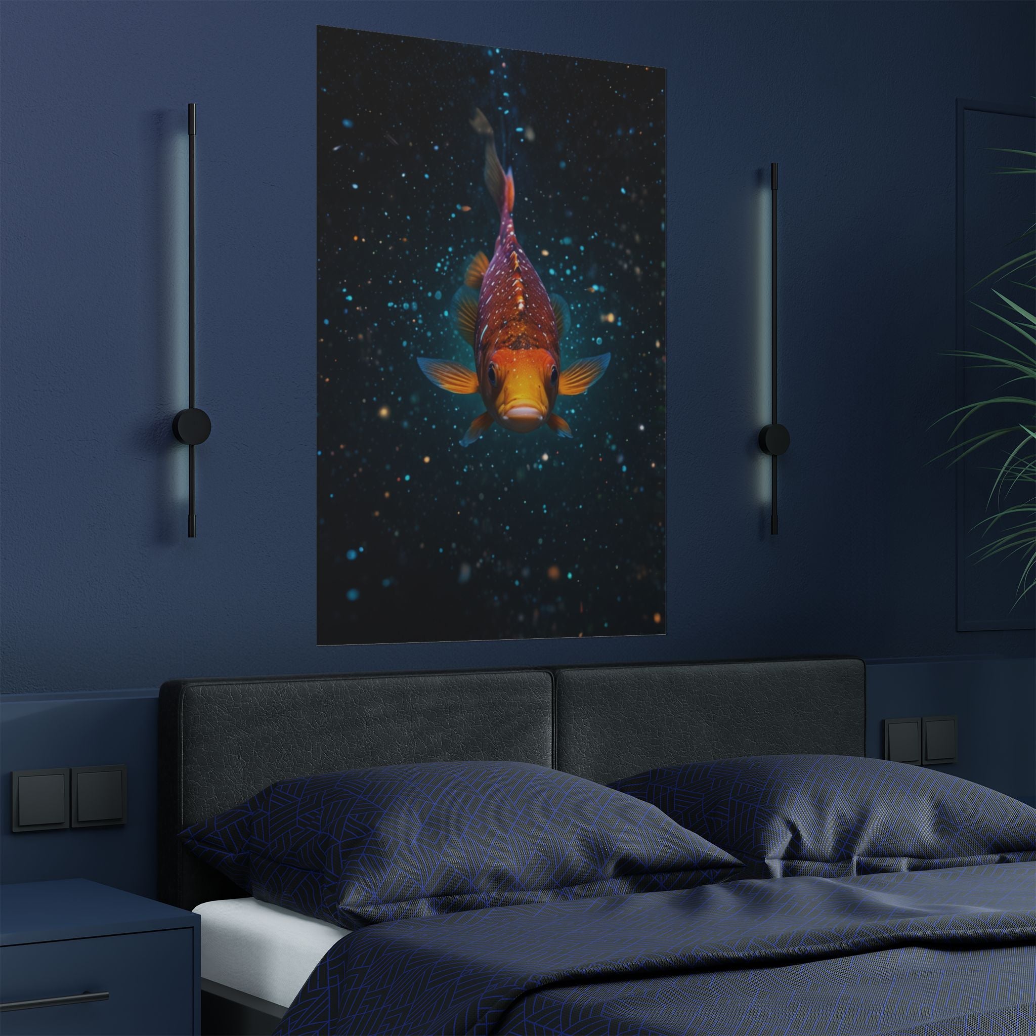 Koi Fish Satin Poster — Vibrant Underwater Galaxy Wall Art (300gsm)