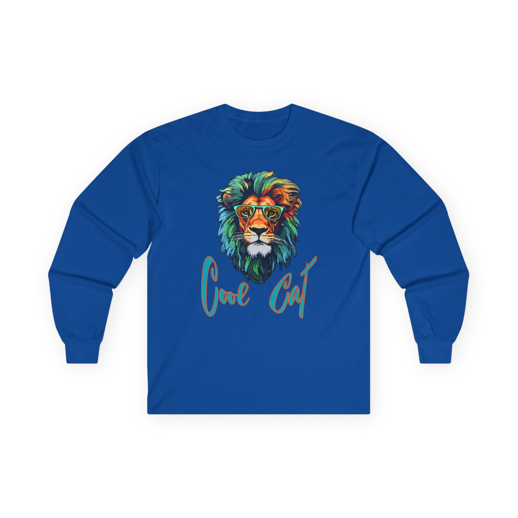 Cool Cat Lion Long Sleeve Tee — Colorful Graphic Lion "Cool Cat" Shirt