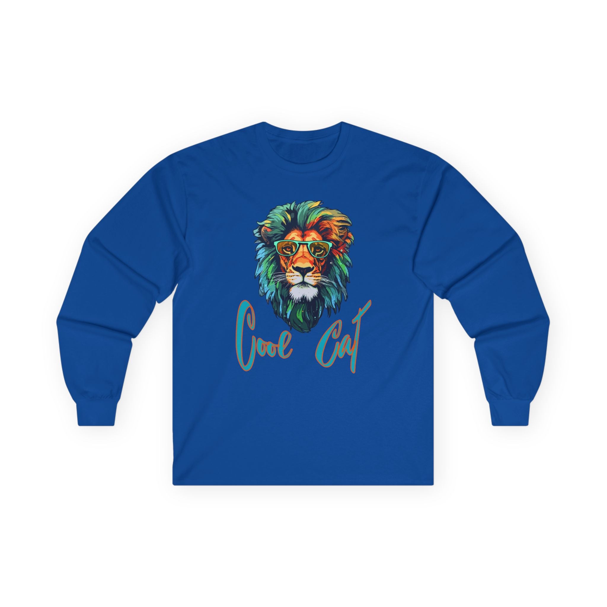 Cool Cat Lion Long Sleeve Tee — Colorful Graphic Lion "Cool Cat" Shirt
