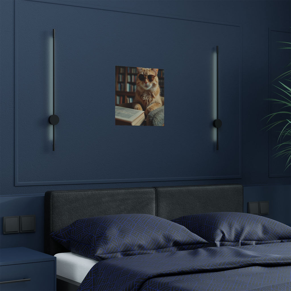 Cool Cat Reading Poster — Retro Sunglasses Cat Art Print (Satin Poster)