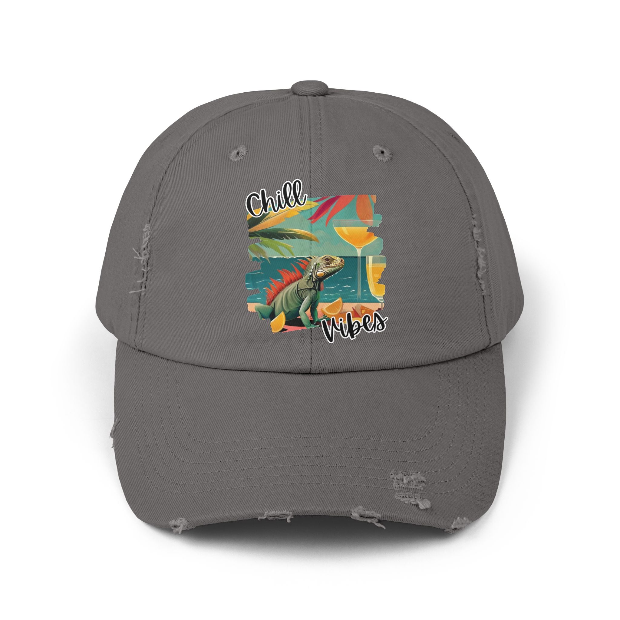 Chill Vibes Distressed Cap - Retro Surf Frog Beach Hat