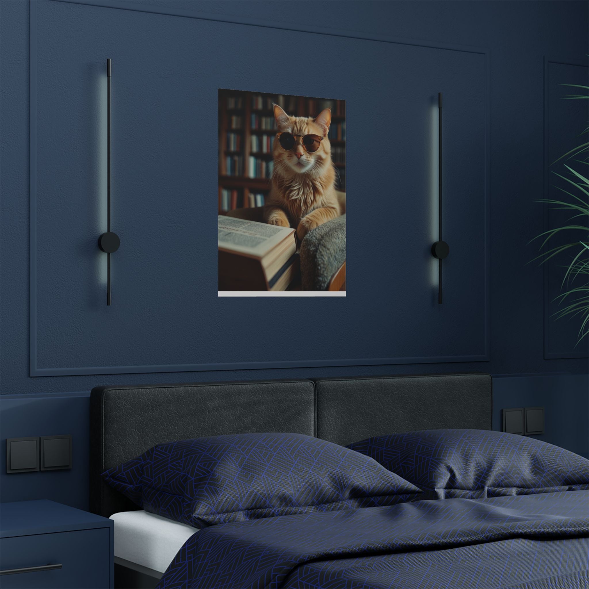 Cool Cat Reading Poster — Retro Sunglasses Cat Art Print (Satin Poster)