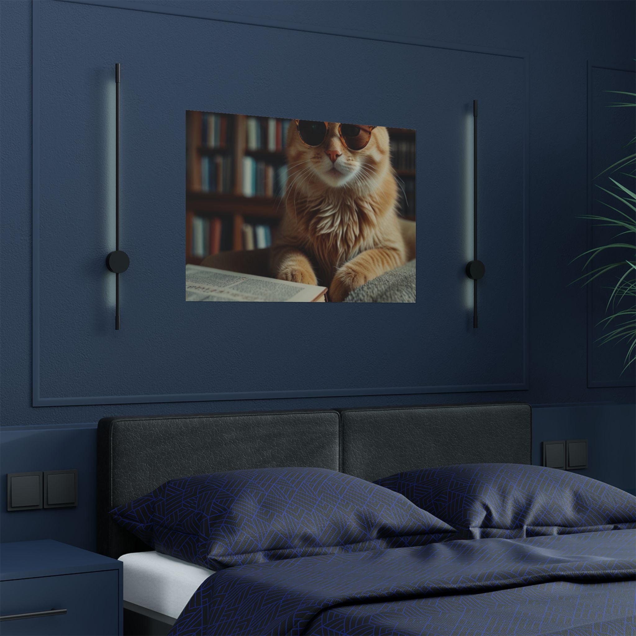 Cool Cat Reading Poster — Retro Sunglasses Cat Art Print (Satin Poster)