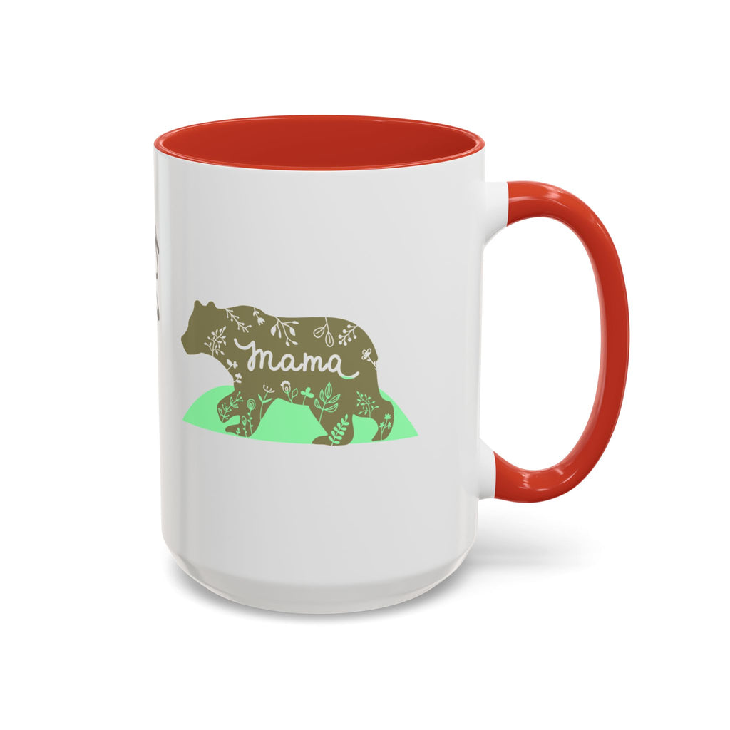 Mama Bear Accent Coffee Mug – Floral Bear Design, Mama Bear Gift (11/15 oz)