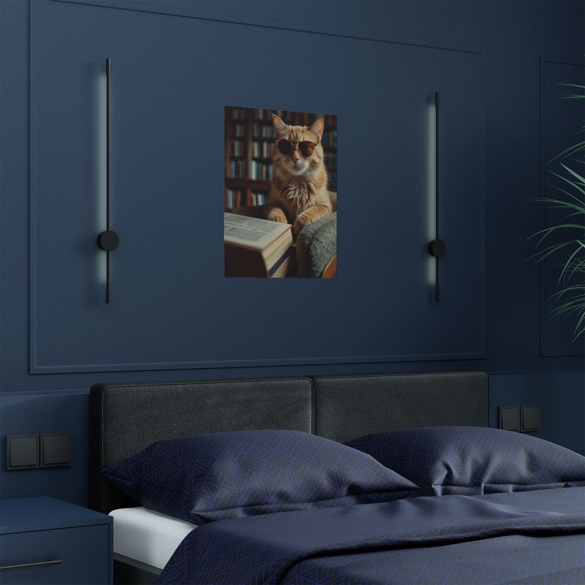 Cool Cat Reading Poster — Retro Sunglasses Cat Art Print (Satin Poster)