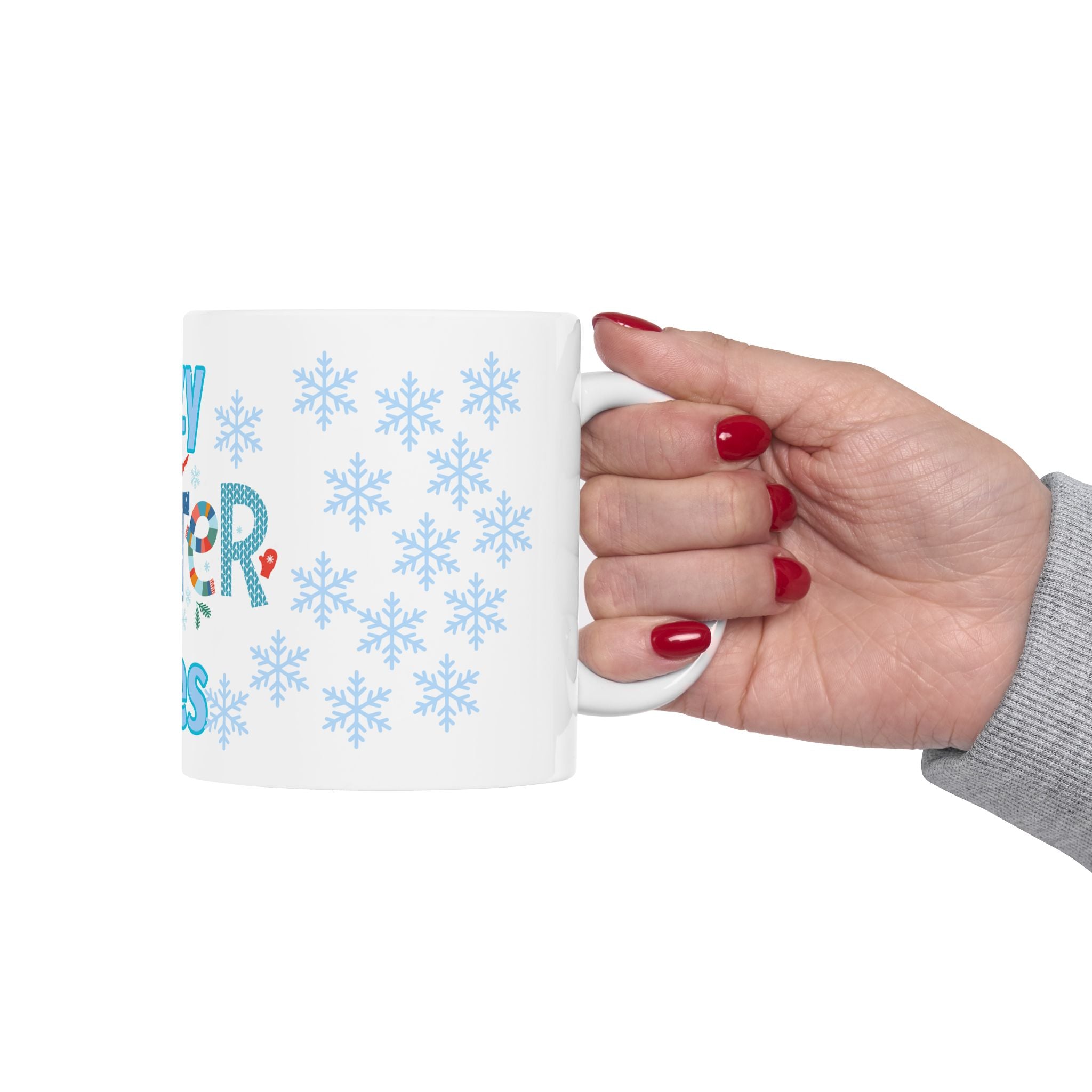 Cozy Winter Vibes Ceramic Mug — Holiday Snowflake Coffee Cup (11oz/15oz)