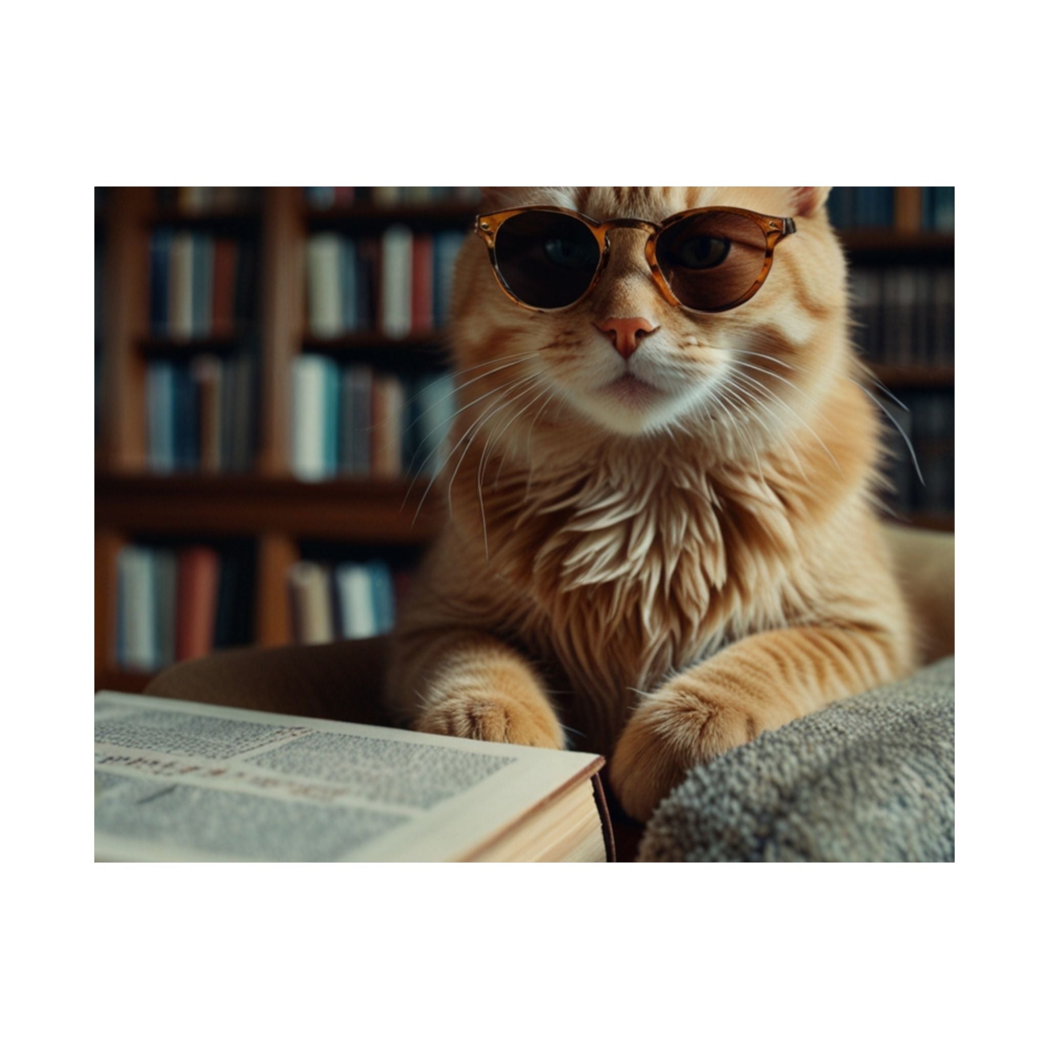 Cool Cat Reading Poster — Retro Sunglasses Cat Art Print (Satin Poster)
