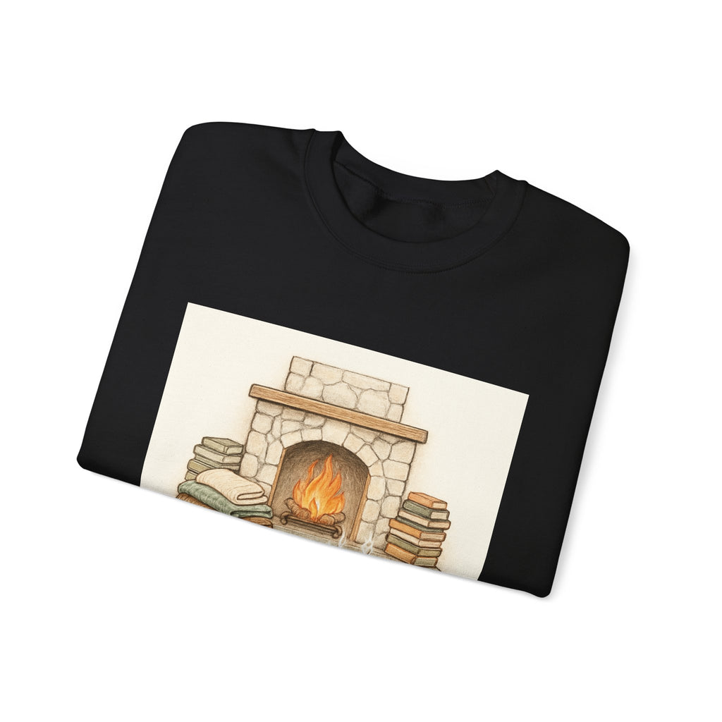 Crewneck Sweatshirt – "Hibernate & Relax" Cozy Fireplace Reading Sweatshirt