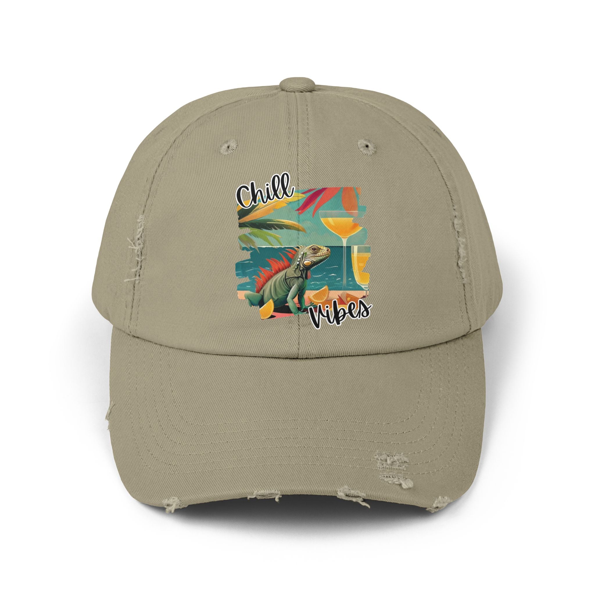 Chill Vibes Distressed Cap - Retro Surf Frog Beach Hat