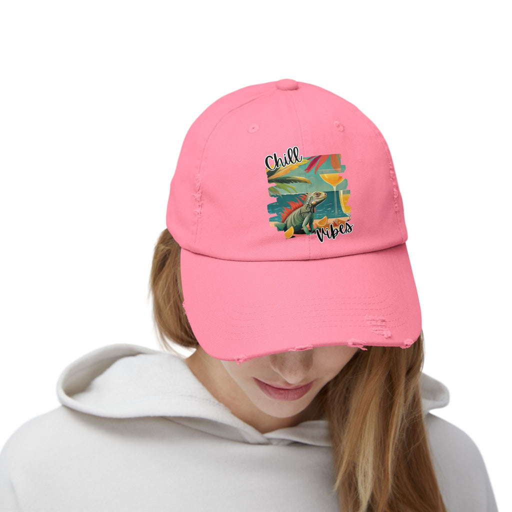 Chill Vibes Distressed Cap - Retro Surf Frog Beach Hat