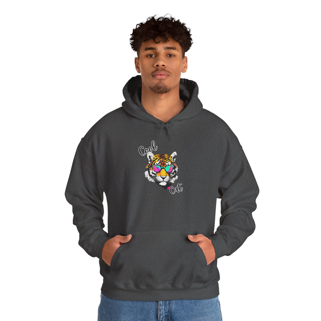Cool Cat Hoodie — Colorful Sunglasses Tiger Graphic Sweatshirt
