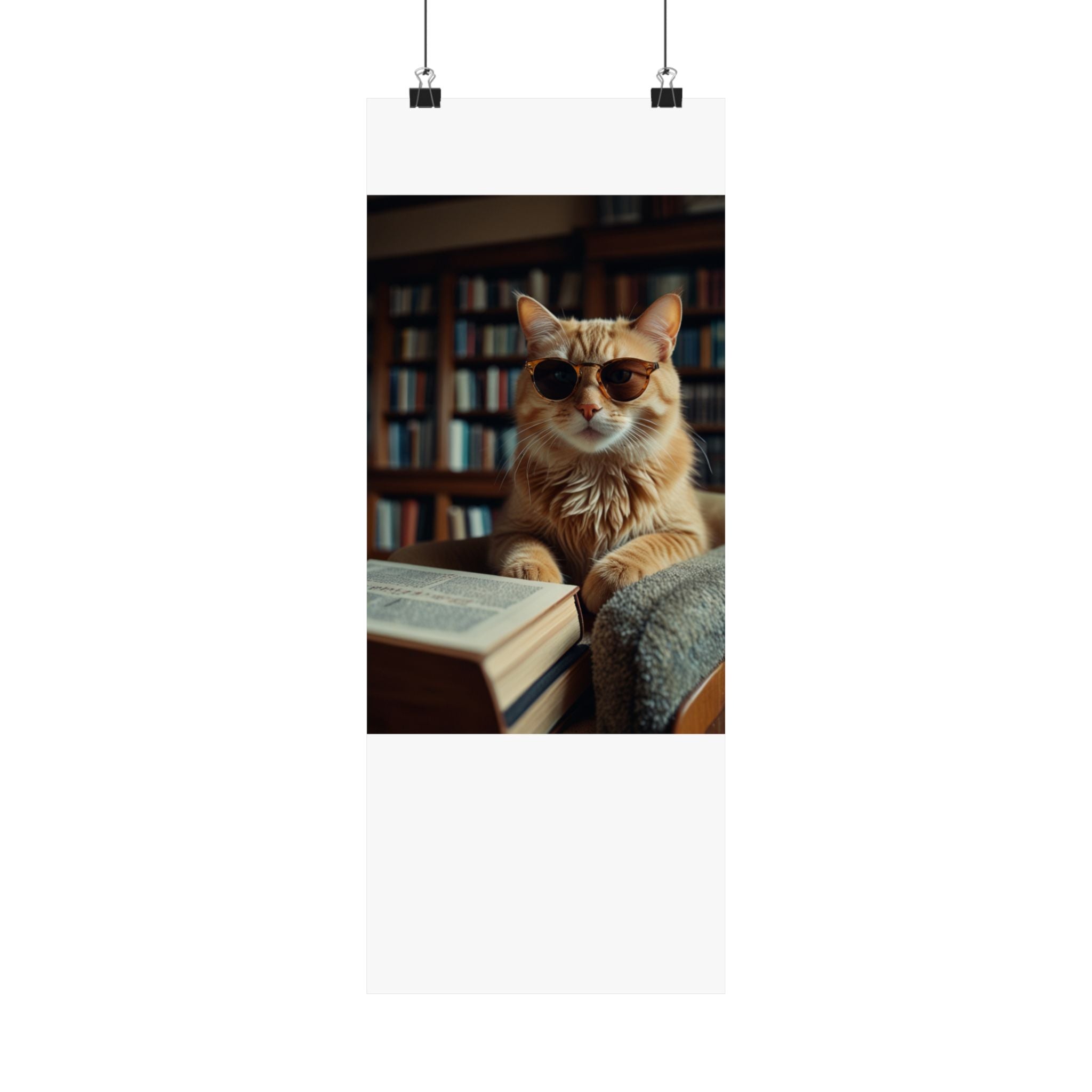 Cool Cat Reading Poster — Retro Sunglasses Cat Art Print (Satin Poster)