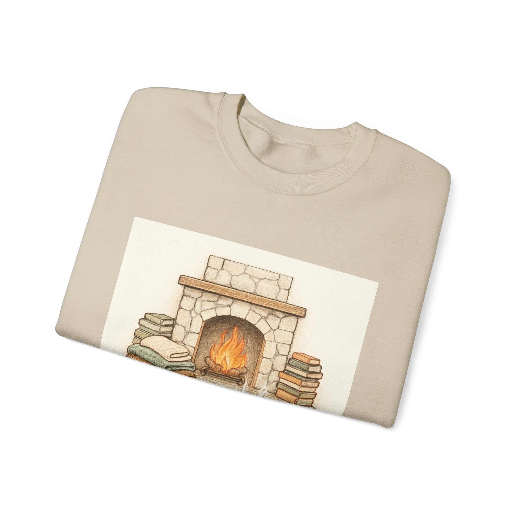 Crewneck Sweatshirt – "Hibernate & Relax" Cozy Fireplace Reading Sweatshirt