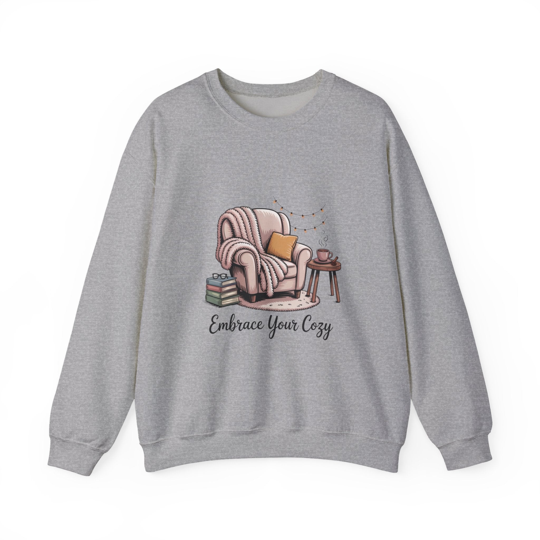 Cozy Reading Chair Sweatshirt — "Embrace Your Cozy" Crewneck