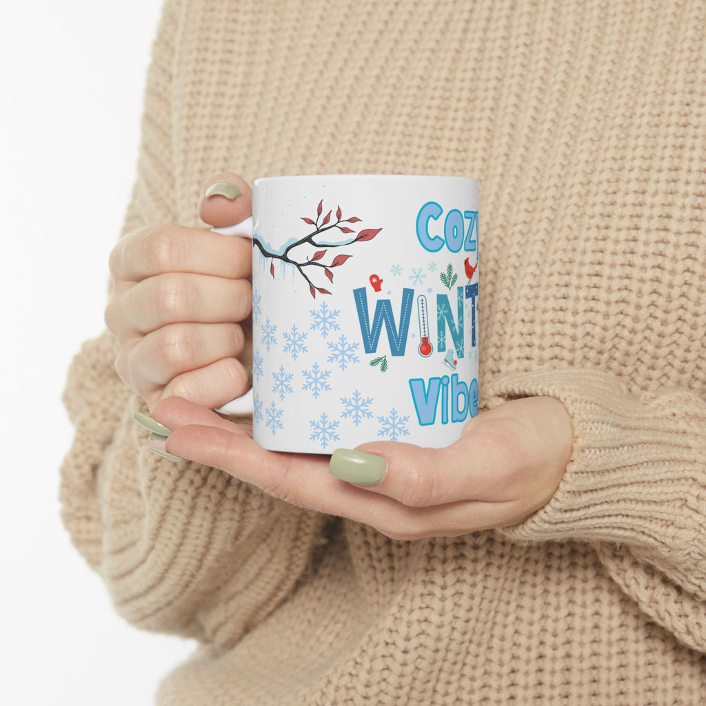 Cozy Winter Vibes Ceramic Mug — Holiday Snowflake Coffee Cup (11oz/15oz)