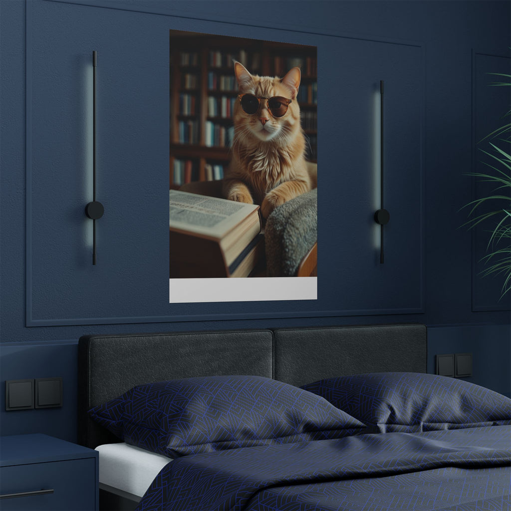 Cool Cat Reading Poster — Retro Sunglasses Cat Art Print (Satin Poster)