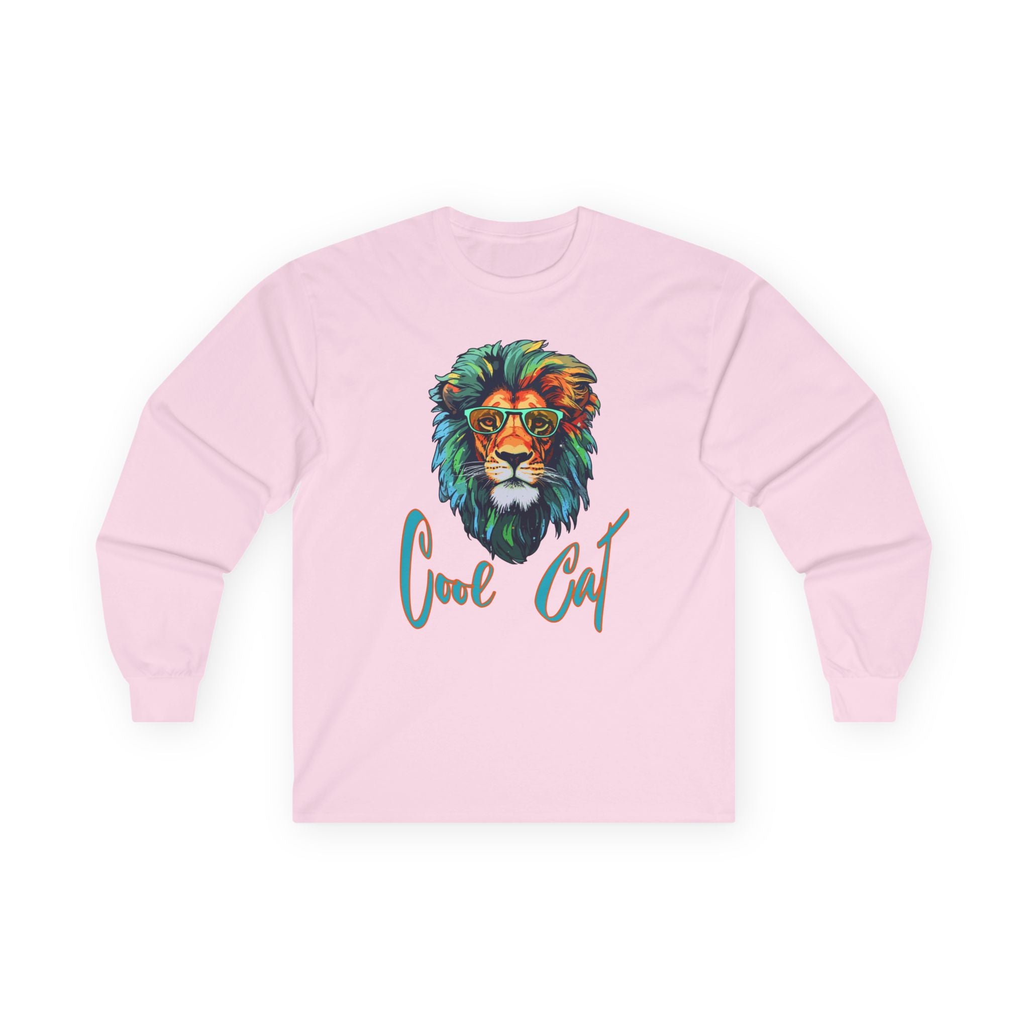 Cool Cat Lion Long Sleeve Tee — Colorful Graphic Lion "Cool Cat" Shirt