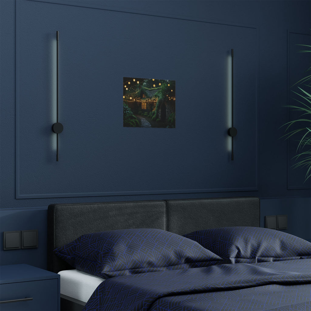 Satin Poster — Enchanted Cottage at Night Wall Art (Fairy Lights, 300gsm)