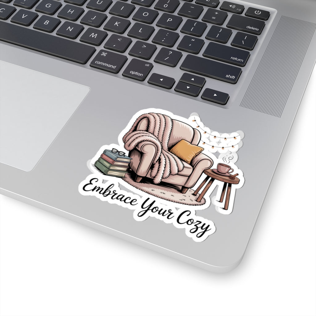 Cozy Reading Nook Sticker — "Embrace Your Cozy" Kiss-Cut Vinyl Sticker