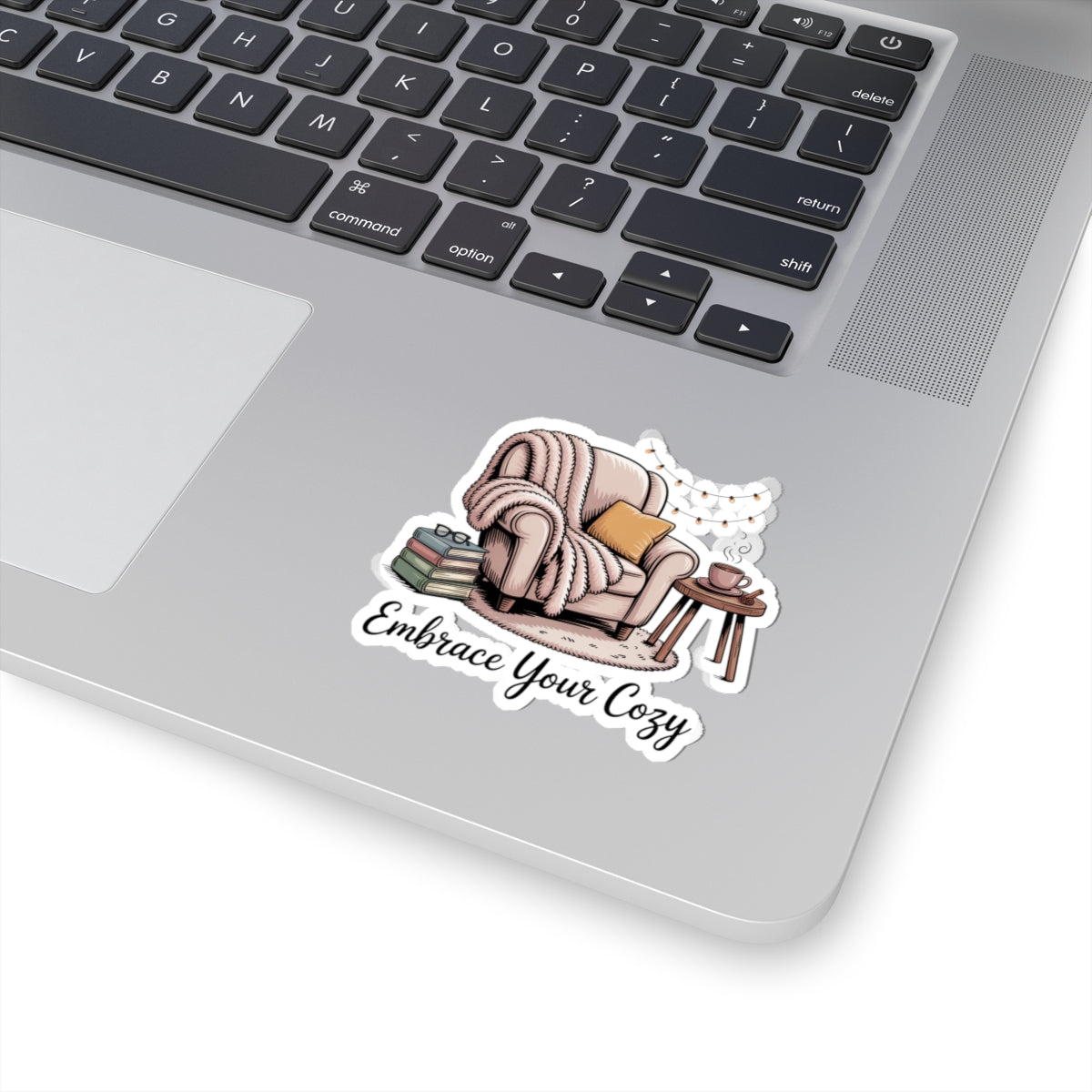 Cozy Reading Nook Sticker — "Embrace Your Cozy" Kiss-Cut Vinyl Sticker