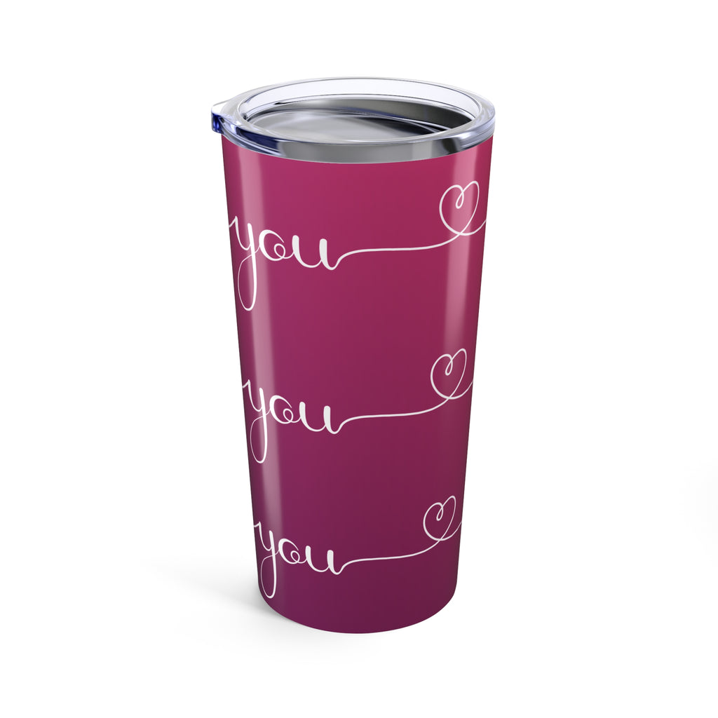 Love You Script 20oz Tumbler — Heart Stripe Insulated Travel Cup