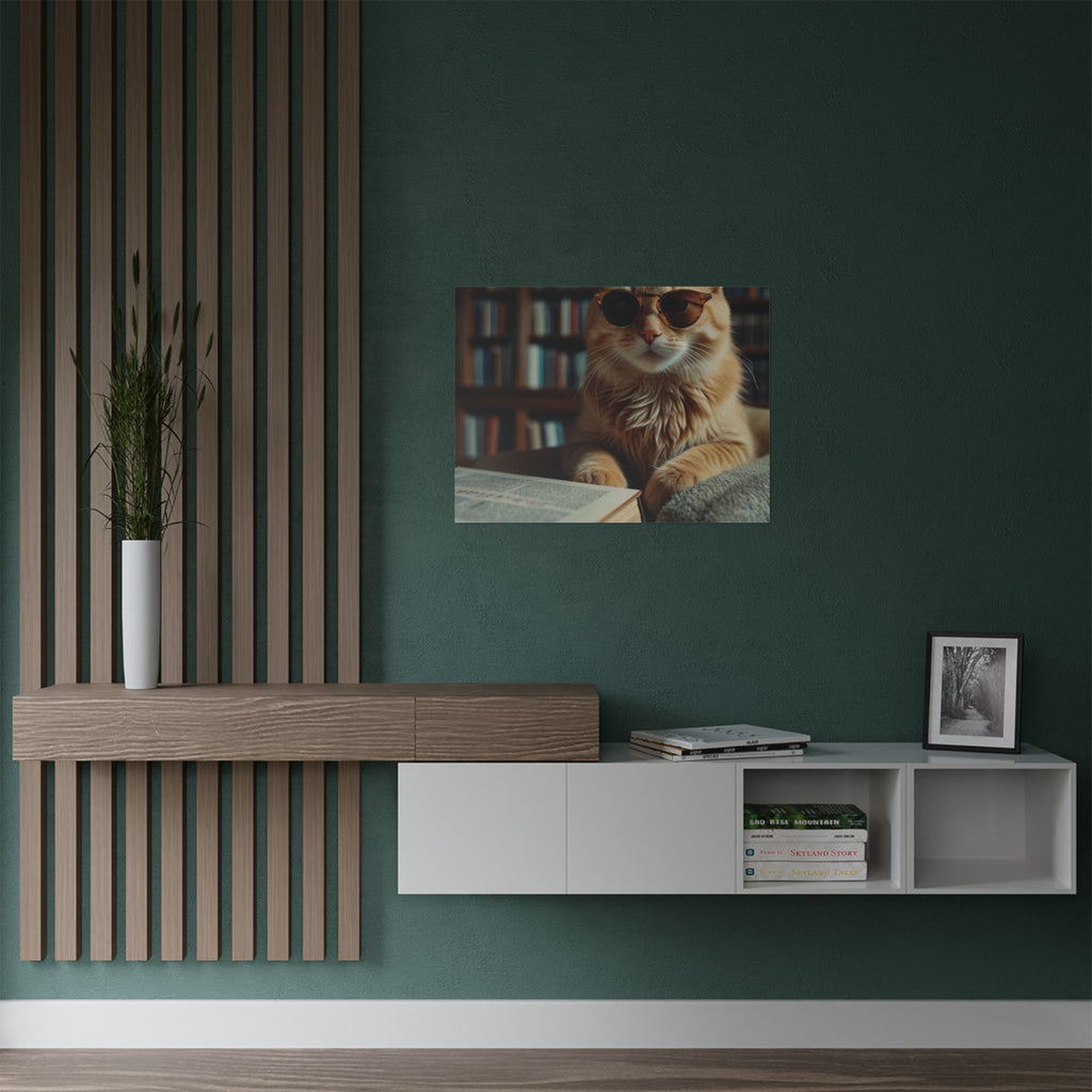 Cool Cat Reading Poster — Retro Sunglasses Cat Art Print (Satin Poster)