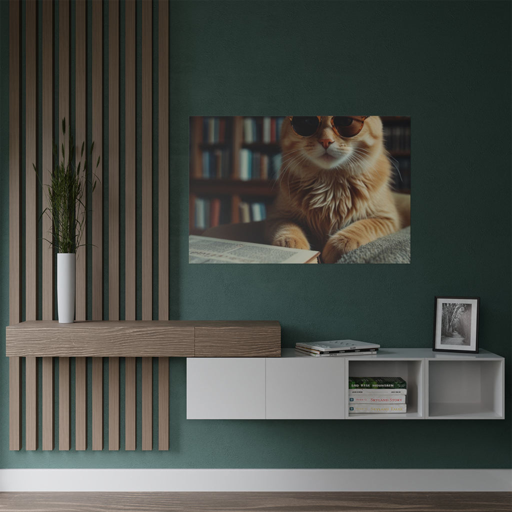 Cool Cat Reading Poster — Retro Sunglasses Cat Art Print (Satin Poster)