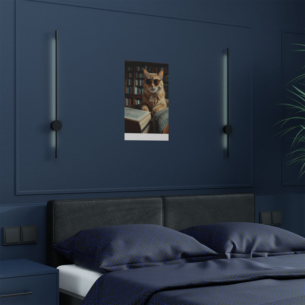 Cool Cat Reading Poster — Retro Sunglasses Cat Art Print (Satin Poster)