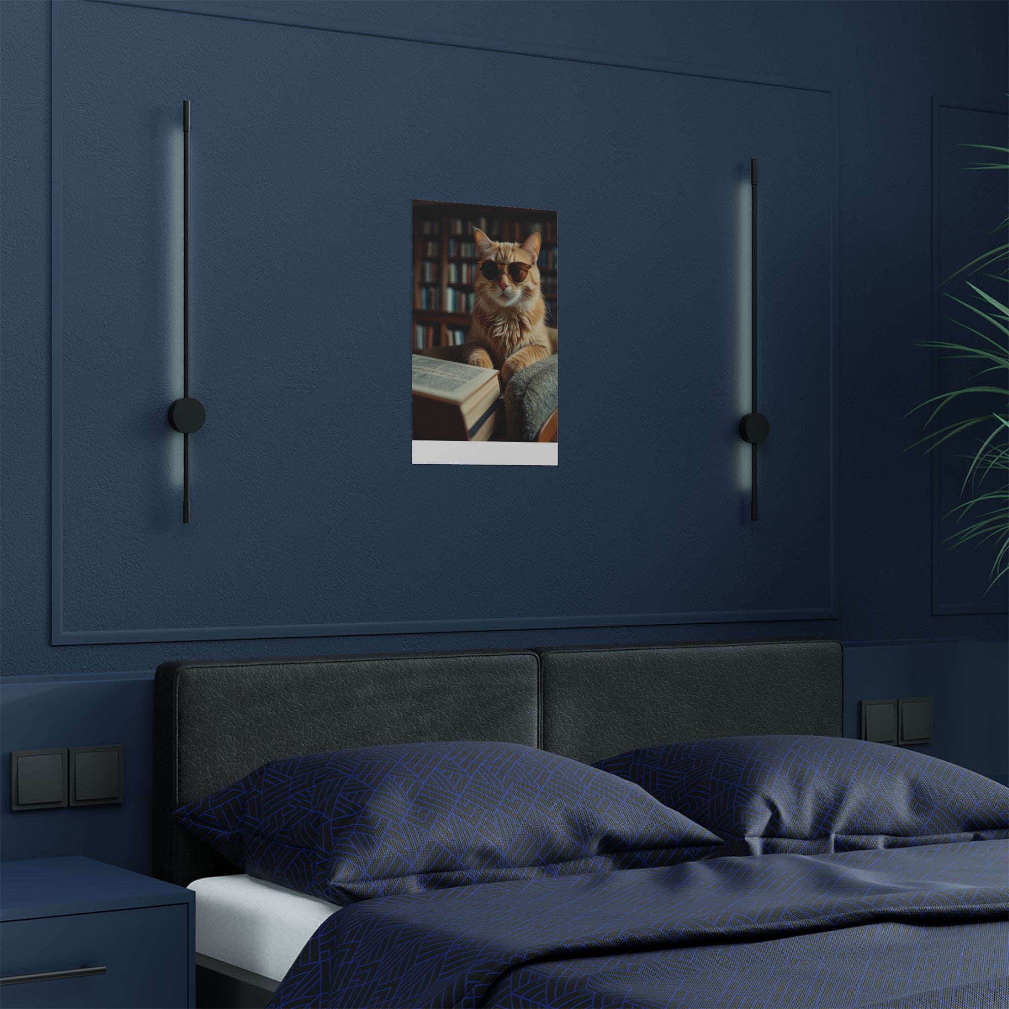 Cool Cat Reading Poster — Retro Sunglasses Cat Art Print (Satin Poster)