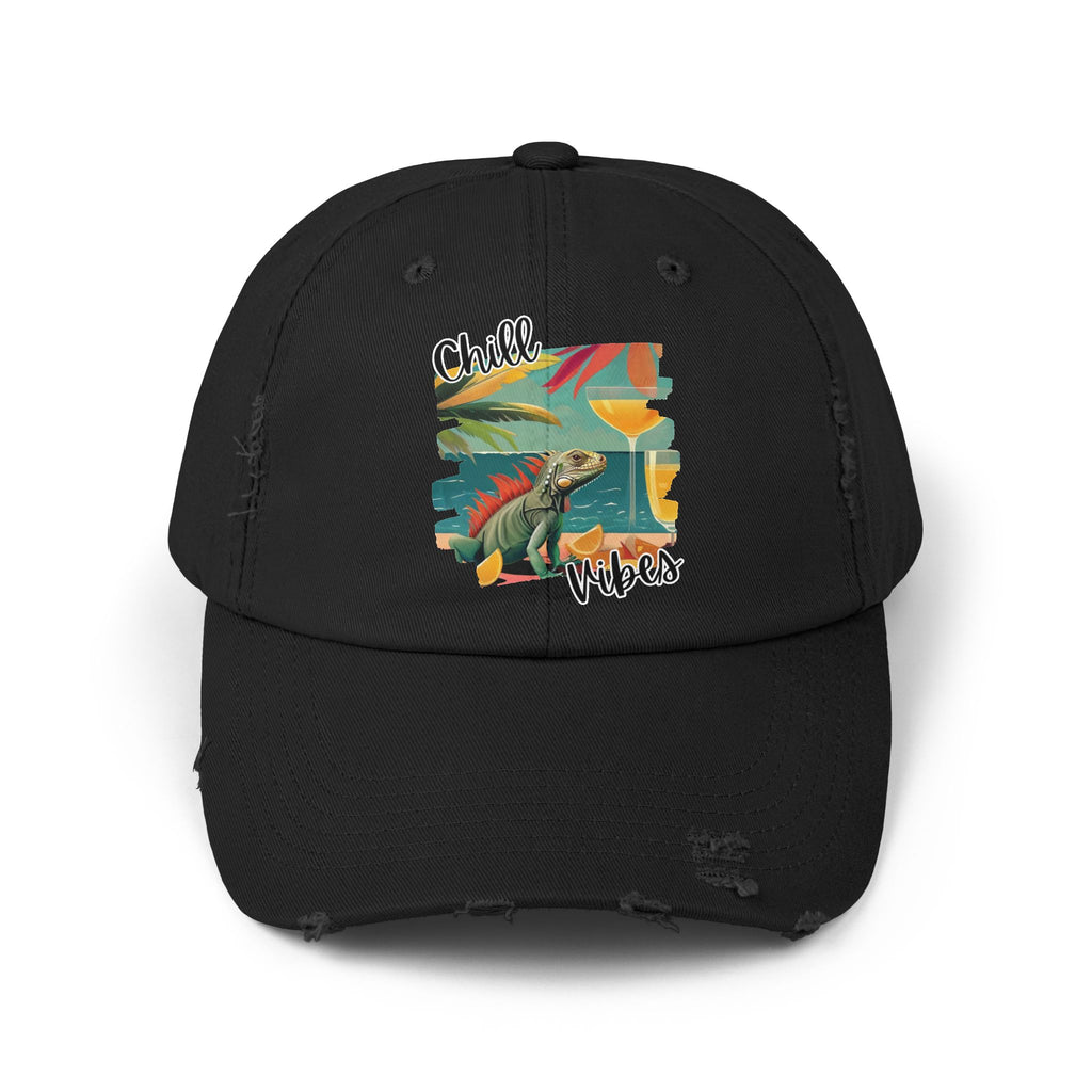 Chill Vibes Distressed Cap - Retro Surf Frog Beach Hat