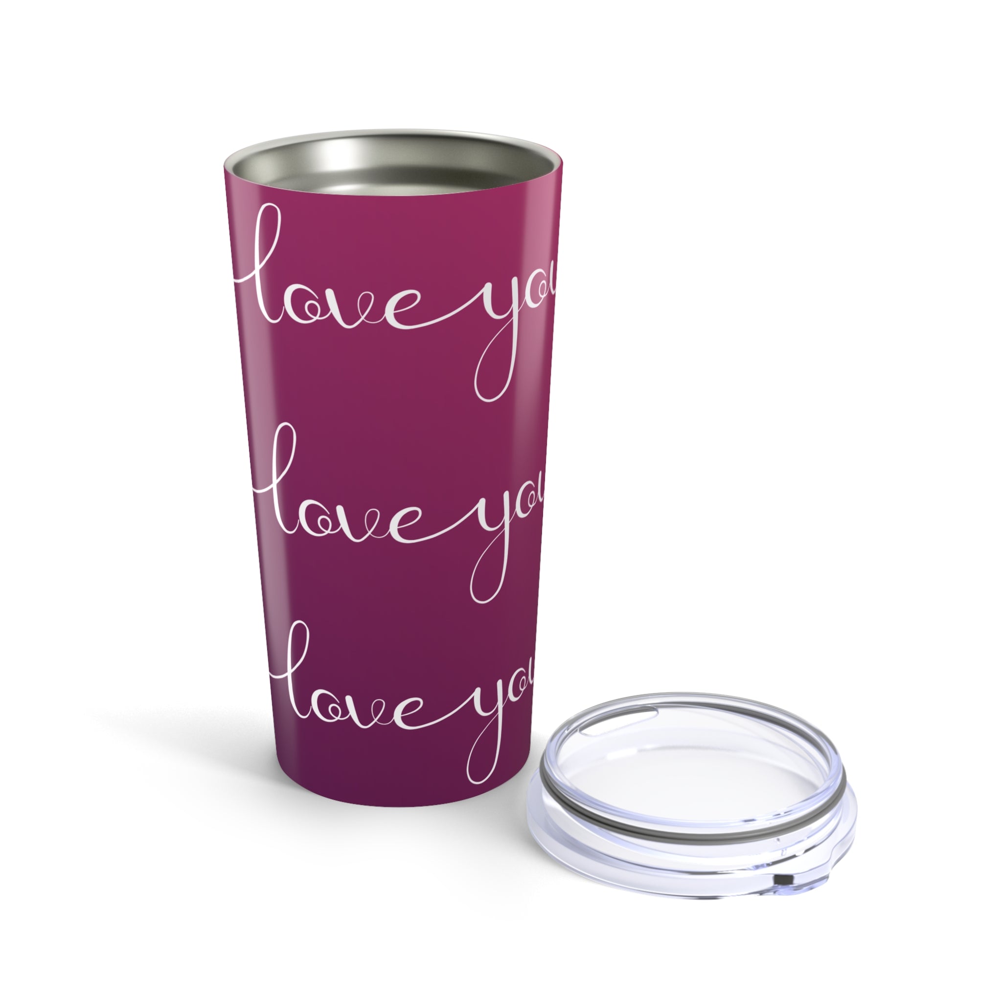 Love You Script 20oz Tumbler — Heart Stripe Insulated Travel Cup
