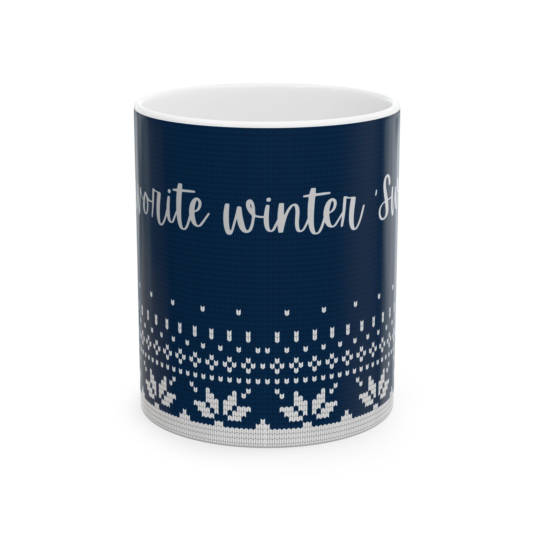 Favorite Winter Sips Ceramic Mug – Cozy Holiday Knit Pattern (11oz & 15oz)