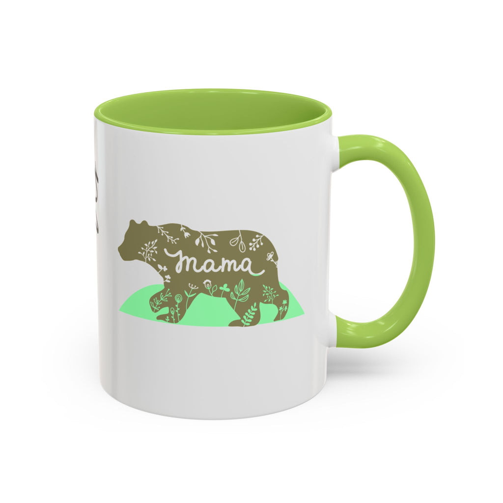 Mama Bear Accent Coffee Mug – Floral Bear Design, Mama Bear Gift (11/15 oz)