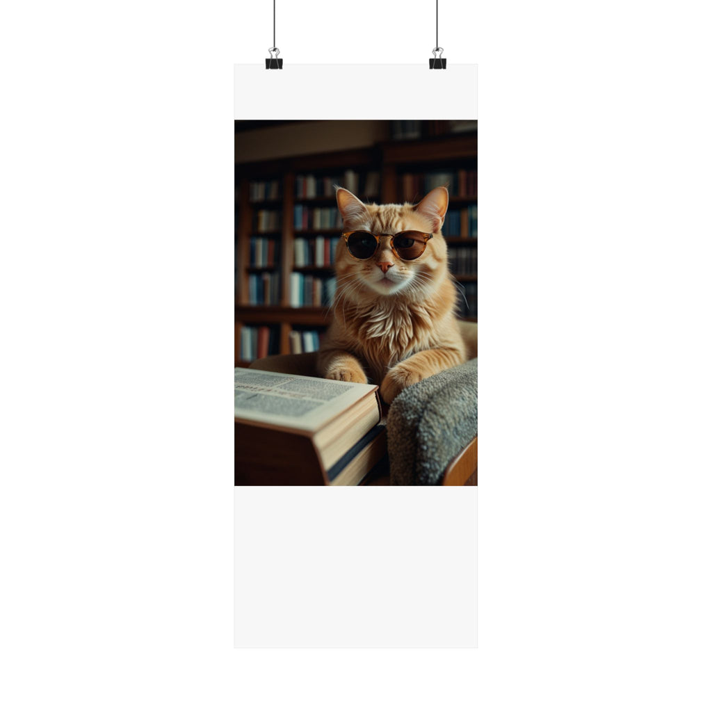 Cool Cat Reading Poster — Retro Sunglasses Cat Art Print (Satin Poster)
