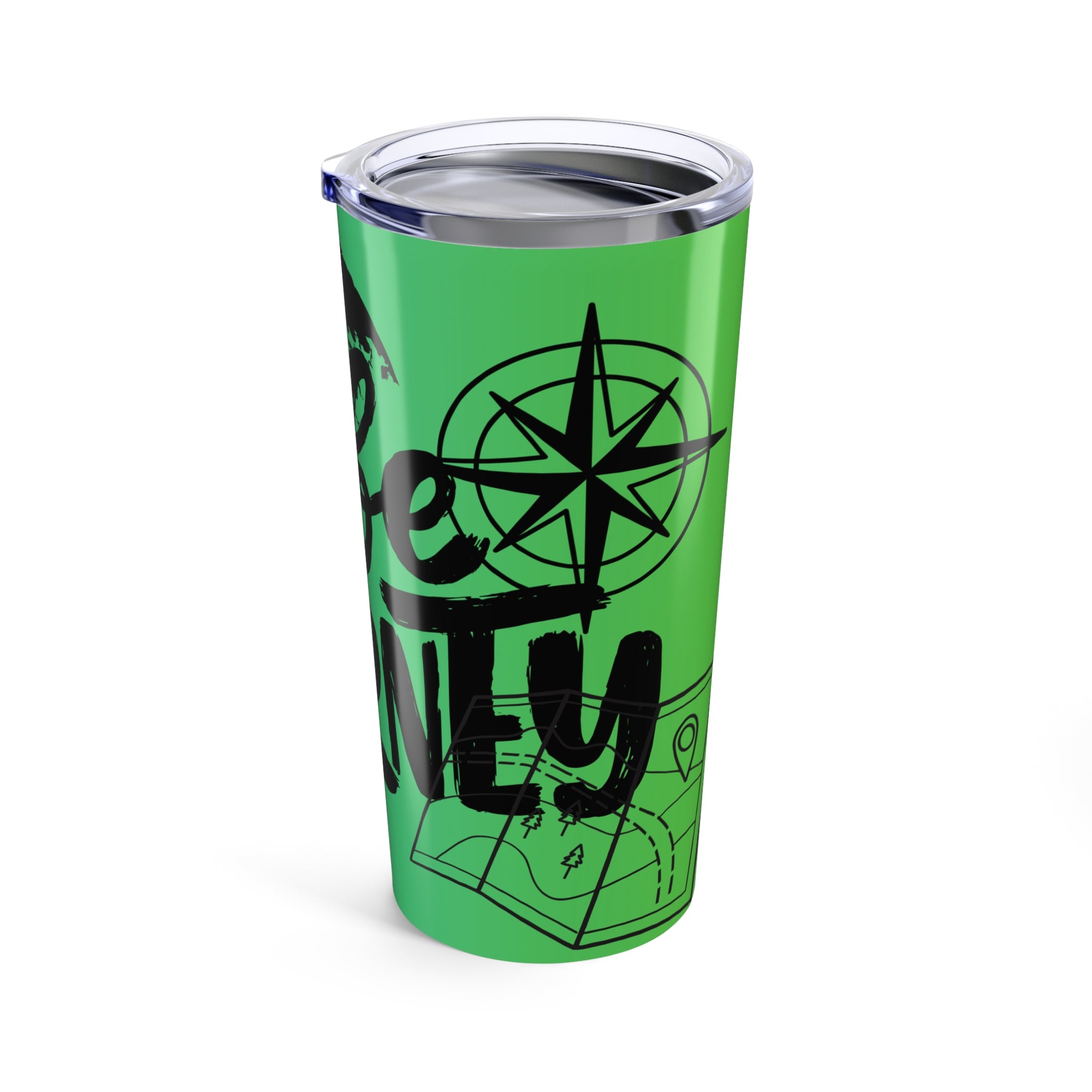 20oz Travel Tumbler — "Vibes & Journey" Green Map Compass Design