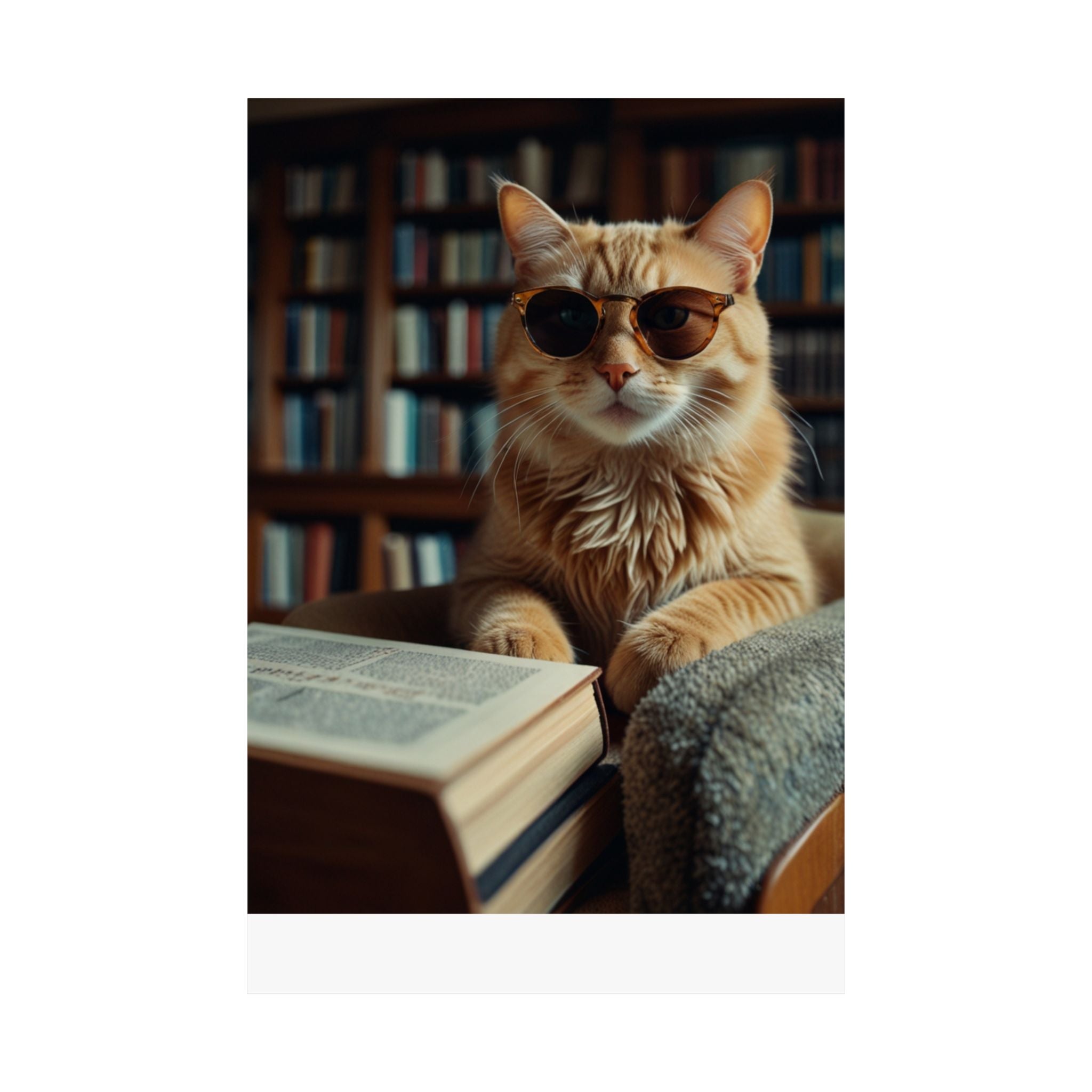 Cool Cat Reading Poster — Retro Sunglasses Cat Art Print (Satin Poster)