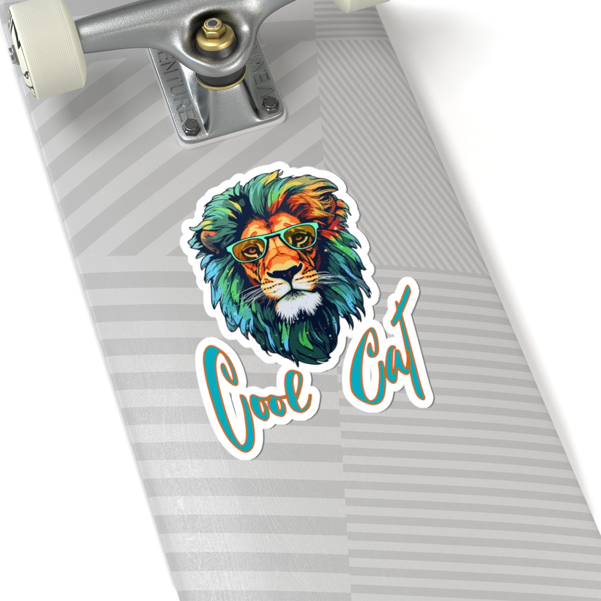 Cool Cat Lion Kiss-Cut Sticker — Colorful Retro Lion with Glasses
