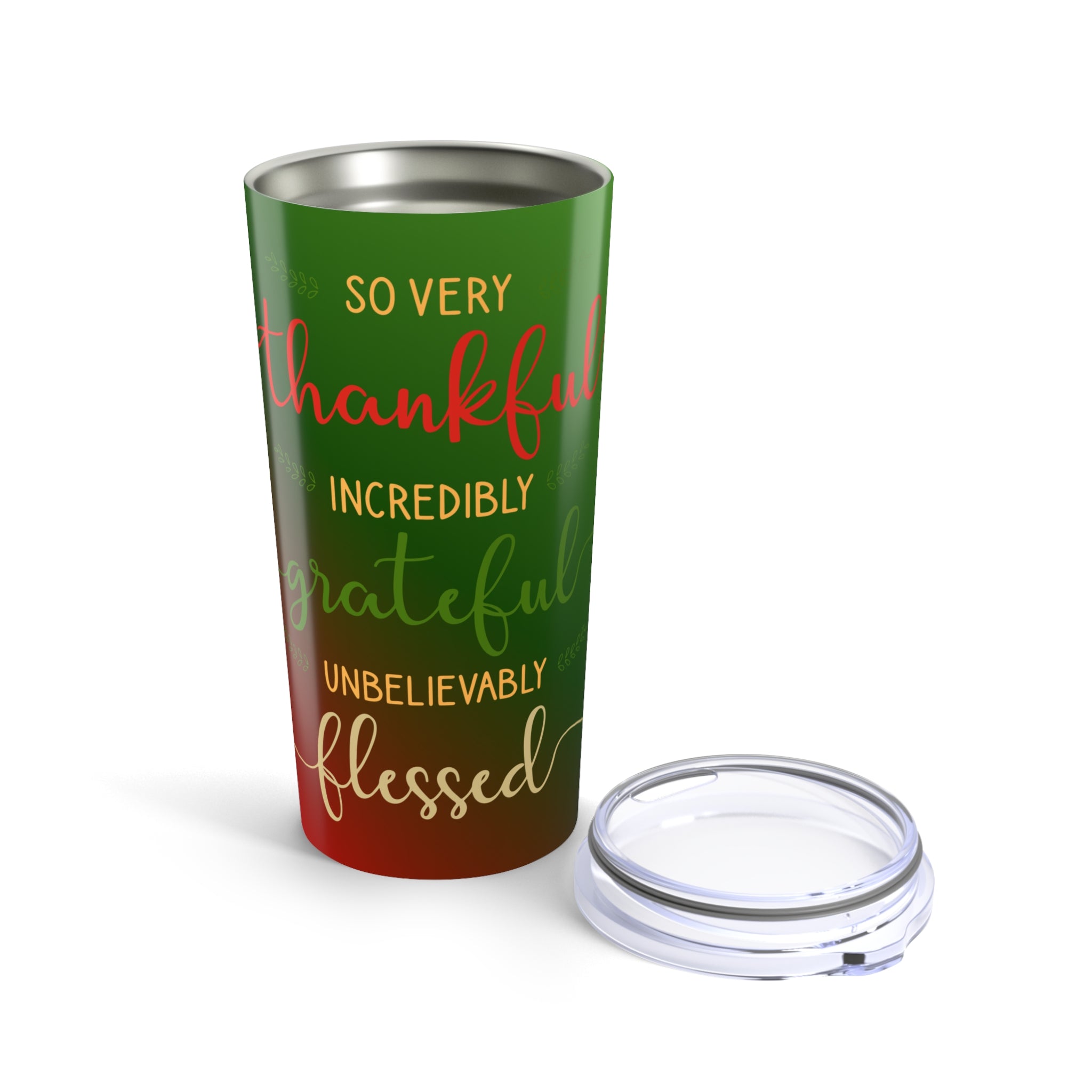 Grateful & Blessed 20oz Tumbler — Thanksgiving Green Red Insulated Travel Cup