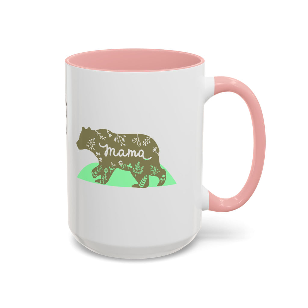 Mama Bear Accent Coffee Mug – Floral Bear Design, Mama Bear Gift (11/15 oz)