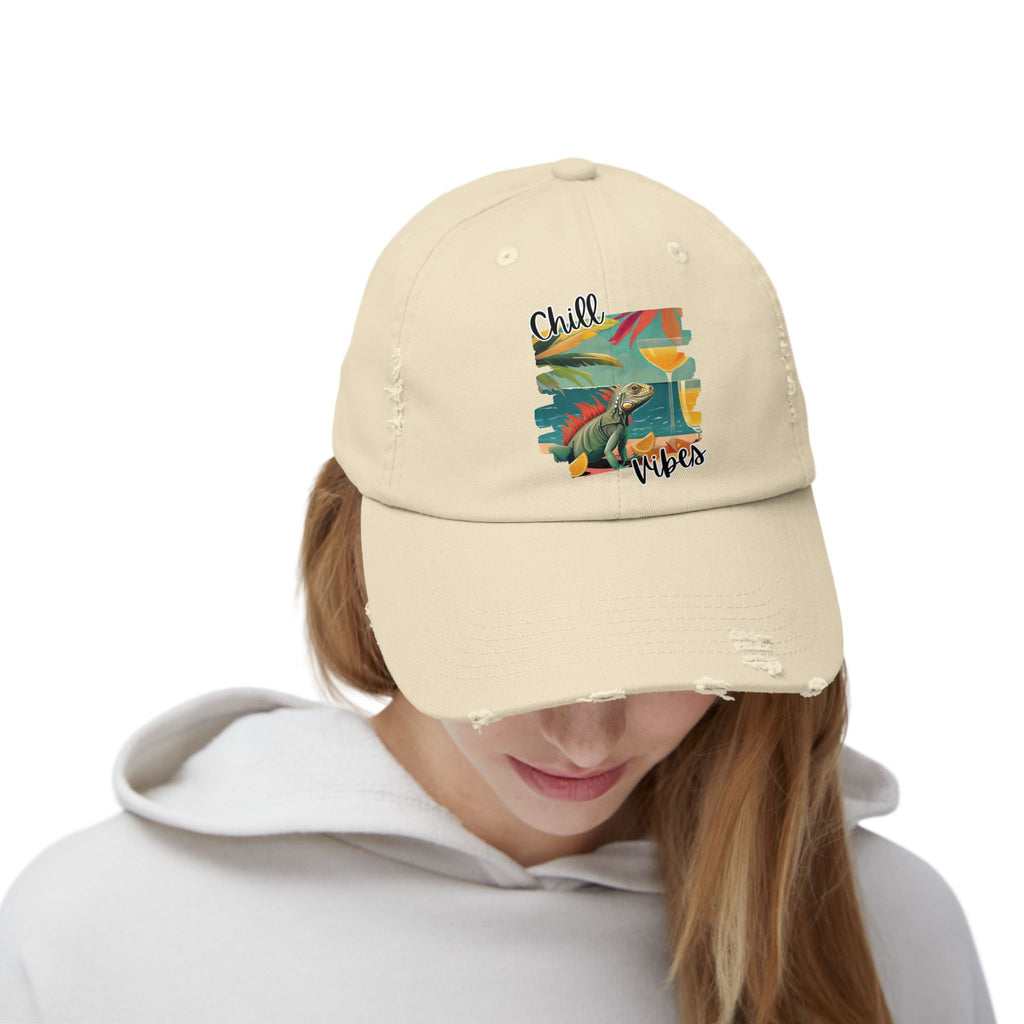 Chill Vibes Distressed Cap - Retro Surf Frog Beach Hat