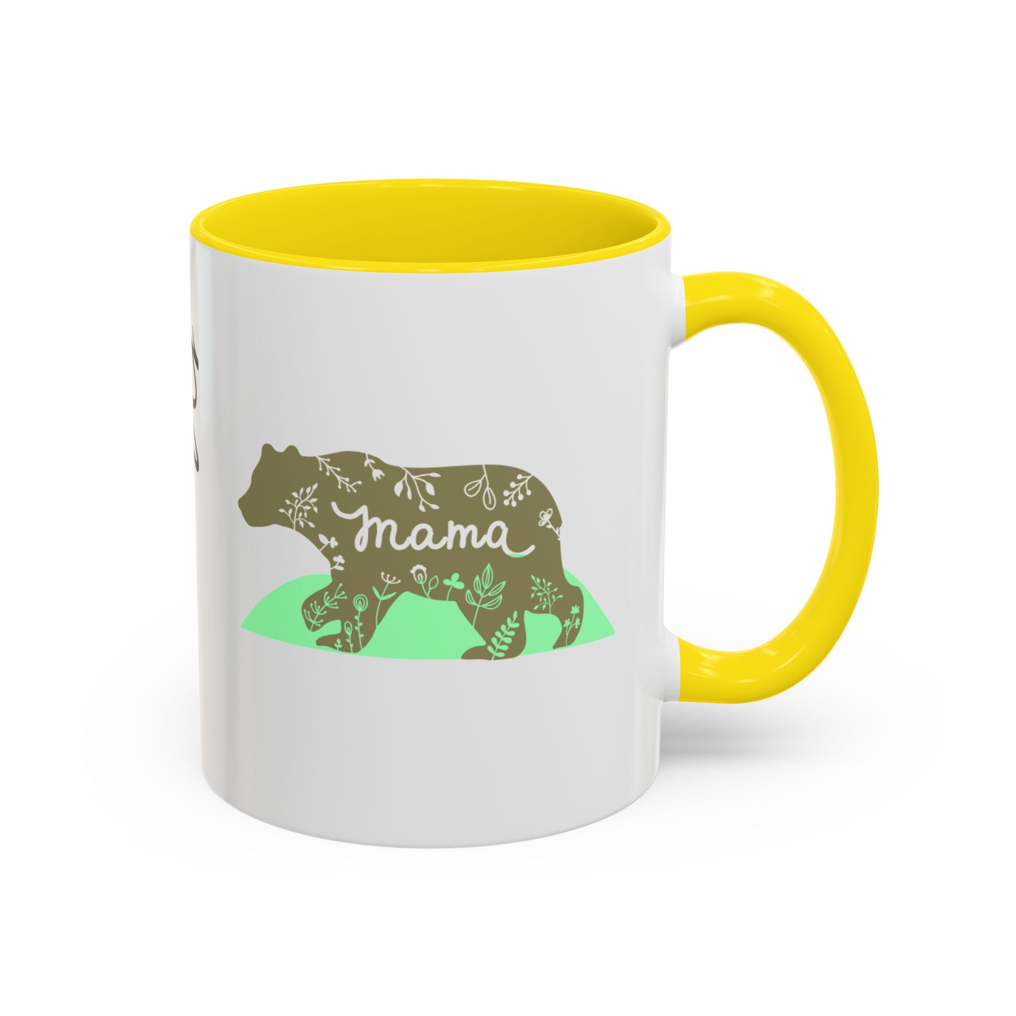 Mama Bear Accent Coffee Mug – Floral Bear Design, Mama Bear Gift (11/15 oz)