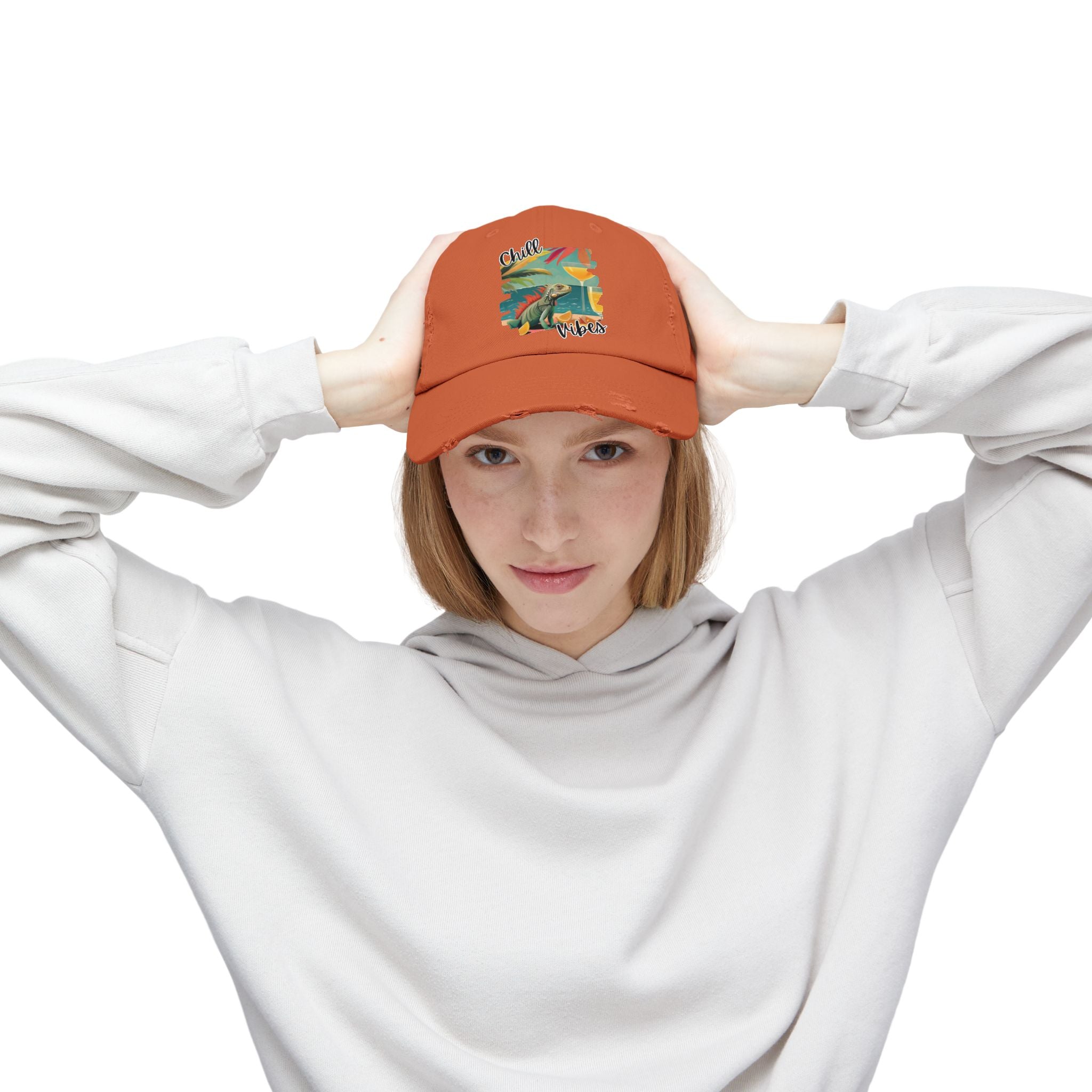 Chill Vibes Distressed Cap - Retro Surf Frog Beach Hat