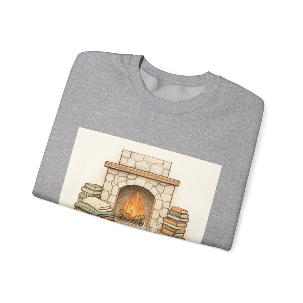 Crewneck Sweatshirt – "Hibernate & Relax" Cozy Fireplace Reading Sweatshirt