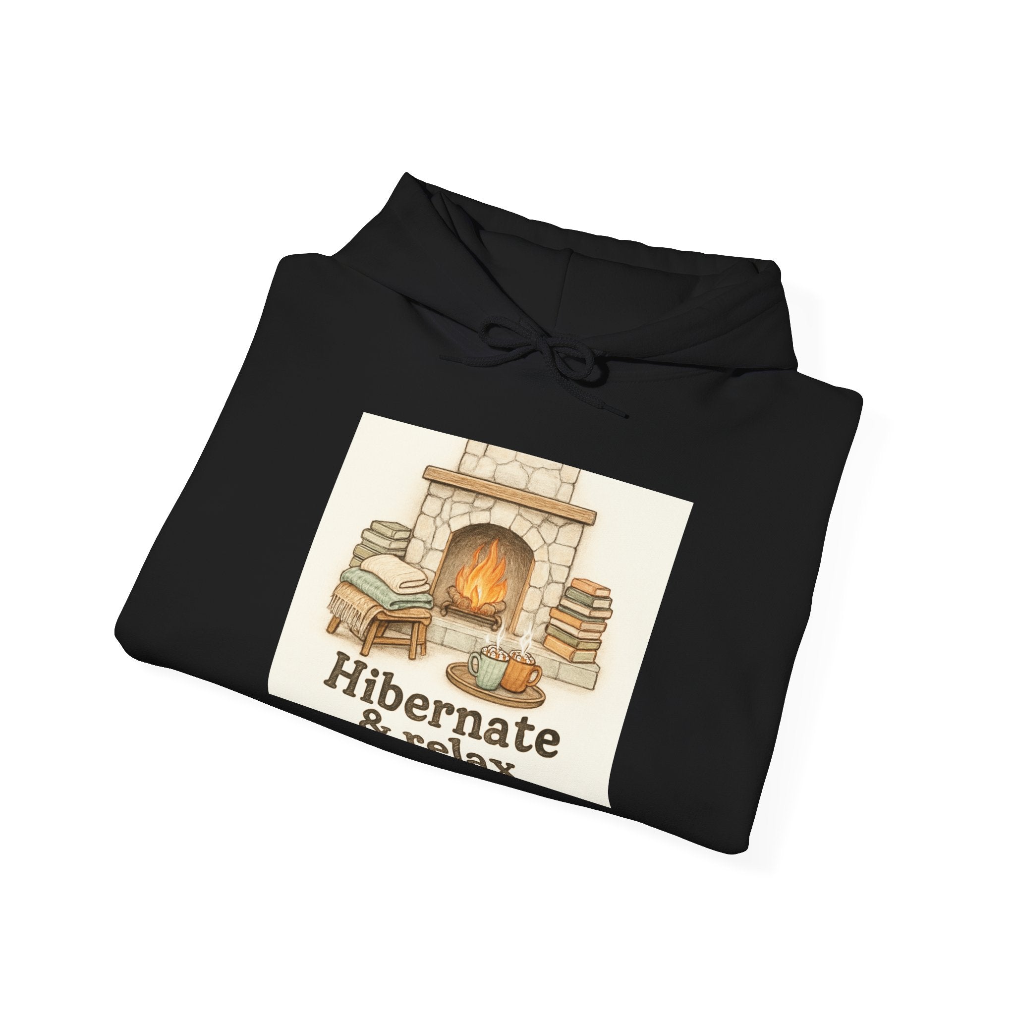 Hibernate & Relax Hoodie — Cozy Fireplace Sweatshirt for Winter Lounging