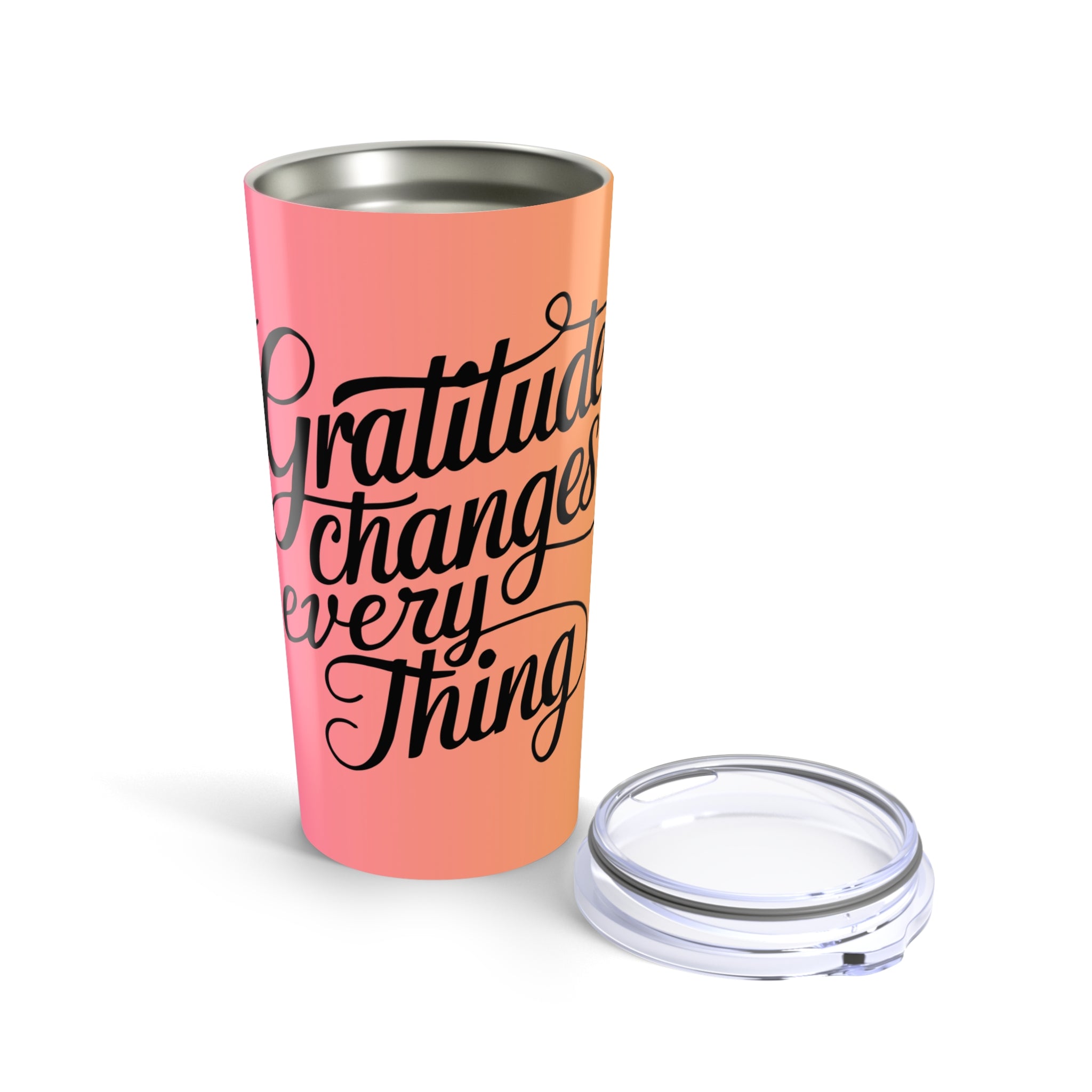 20oz Tumbler — "Gratitude Changes Everything" Pink & Orange Stainless Travel Cup