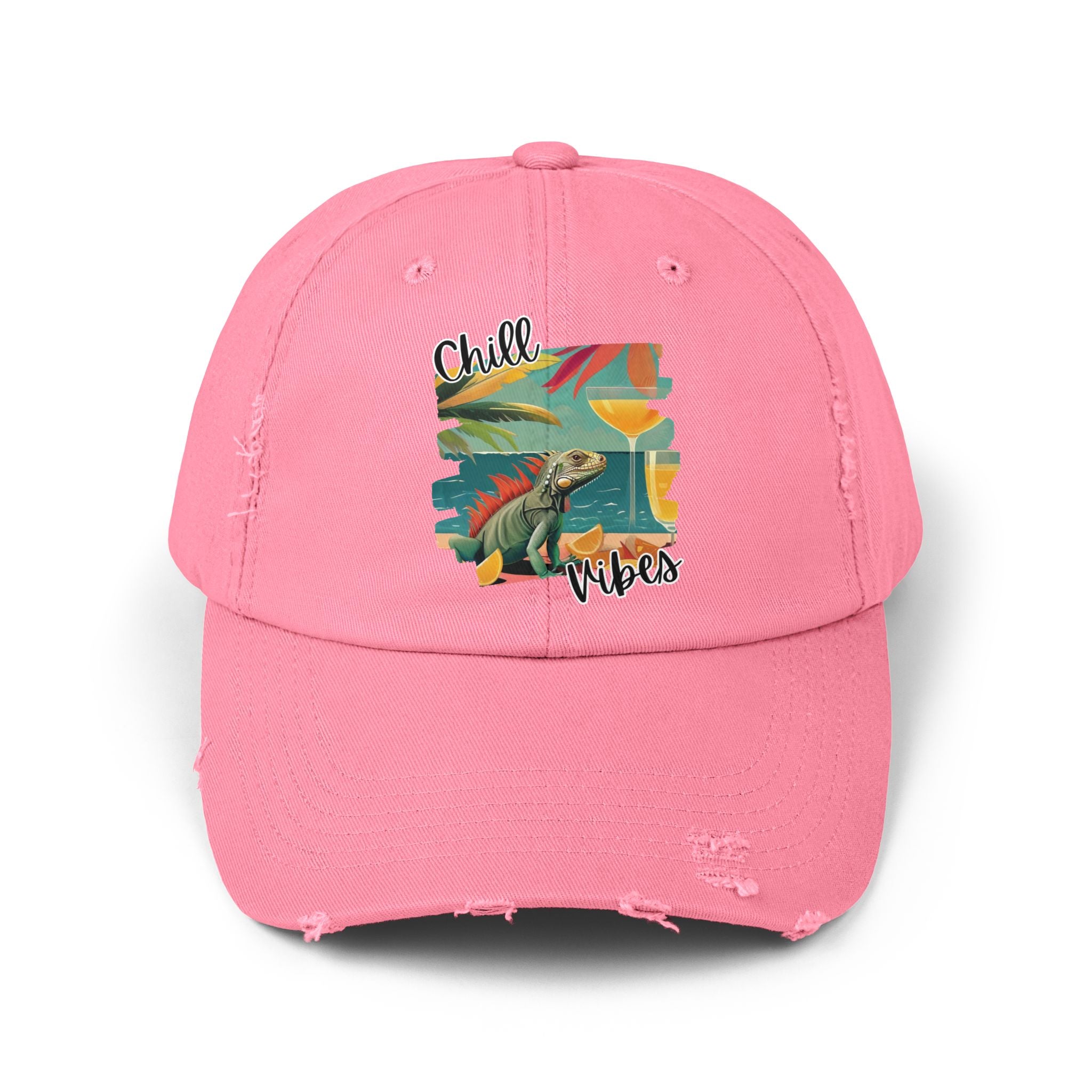 Chill Vibes Distressed Cap - Retro Surf Frog Beach Hat