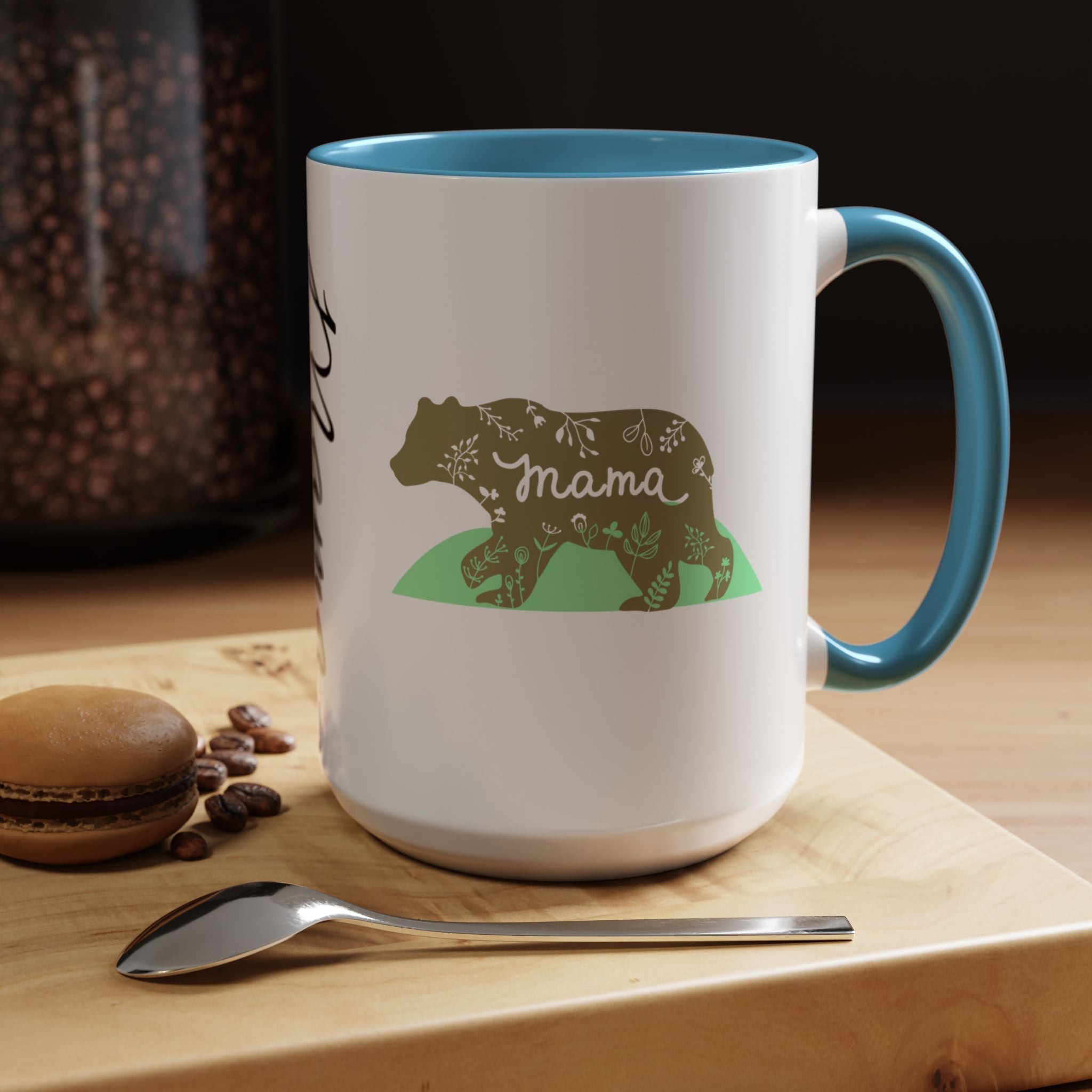 Mama Bear Accent Coffee Mug – Floral Bear Design, Mama Bear Gift (11/15 oz)
