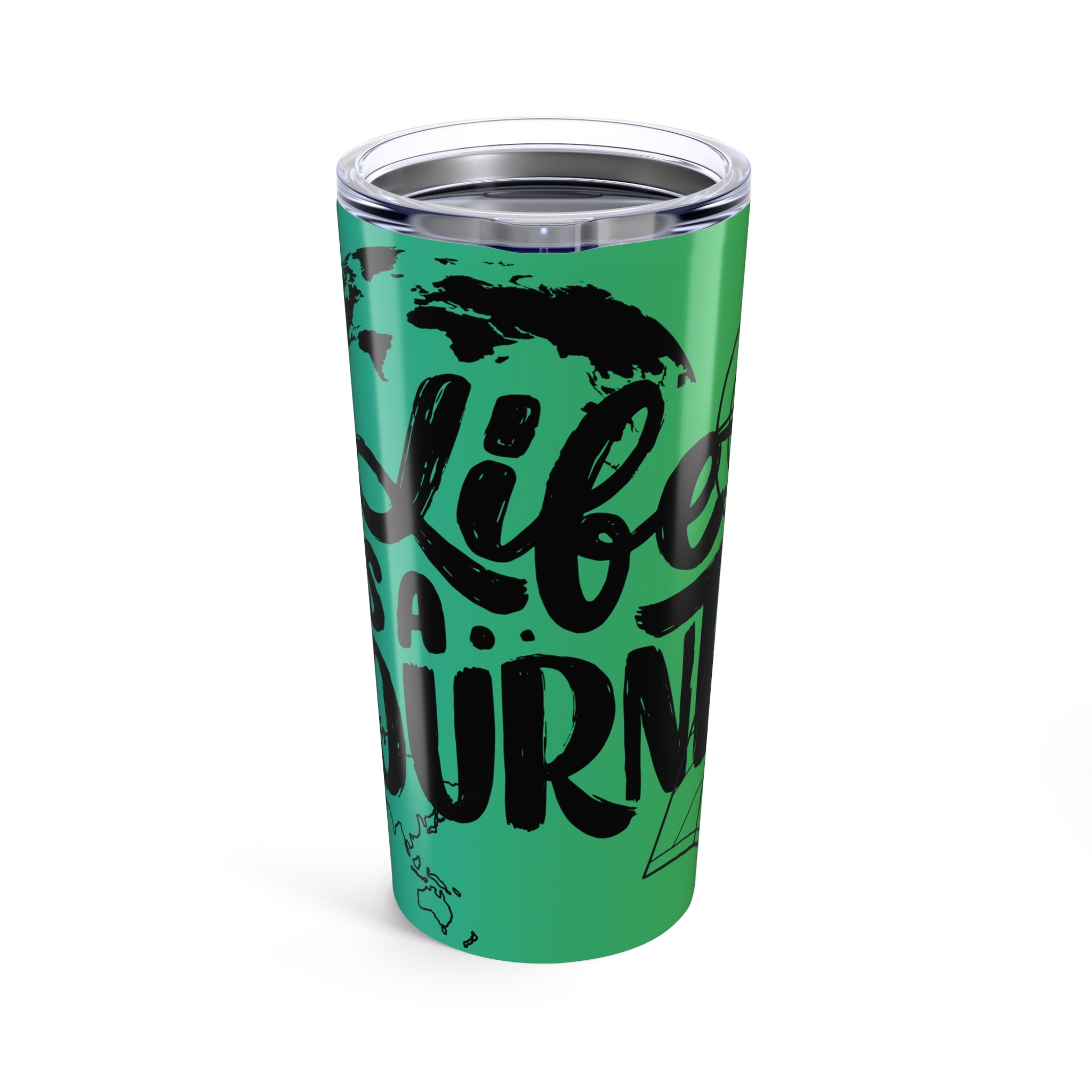 20oz Travel Tumbler — "Vibes & Journey" Green Map Compass Design