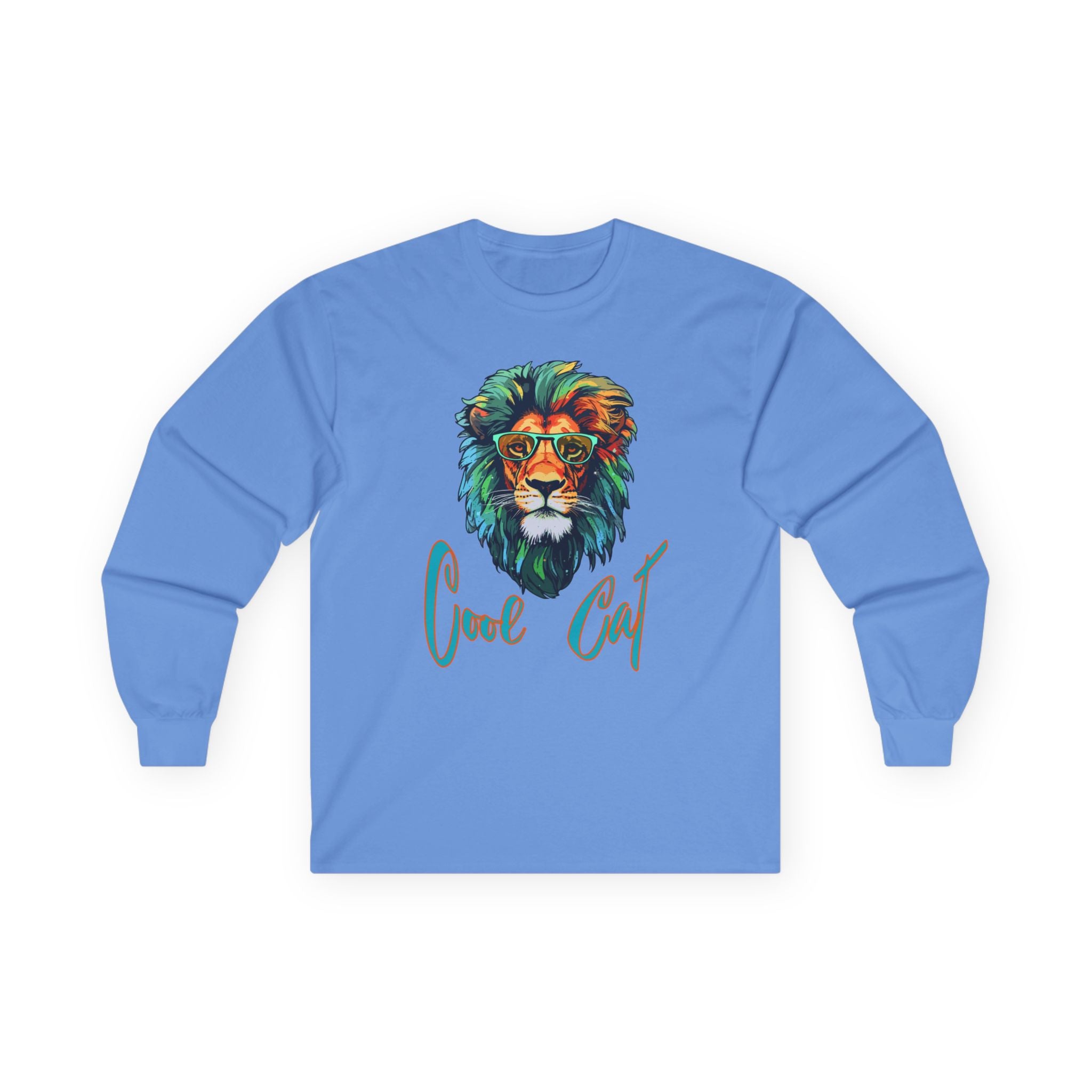 Cool Cat Lion Long Sleeve Tee — Colorful Graphic Lion "Cool Cat" Shirt