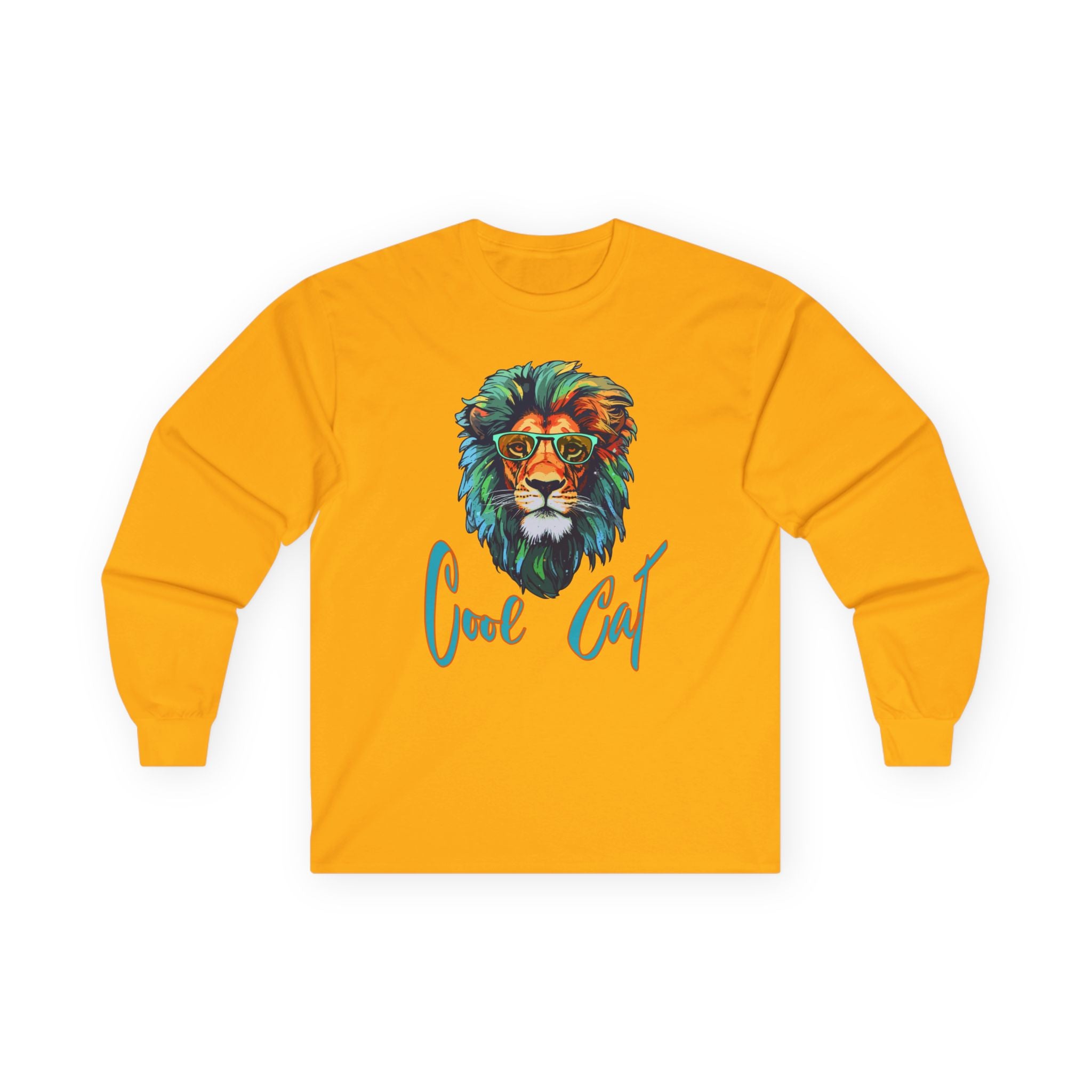 Cool Cat Lion Long Sleeve Tee — Colorful Graphic Lion "Cool Cat" Shirt